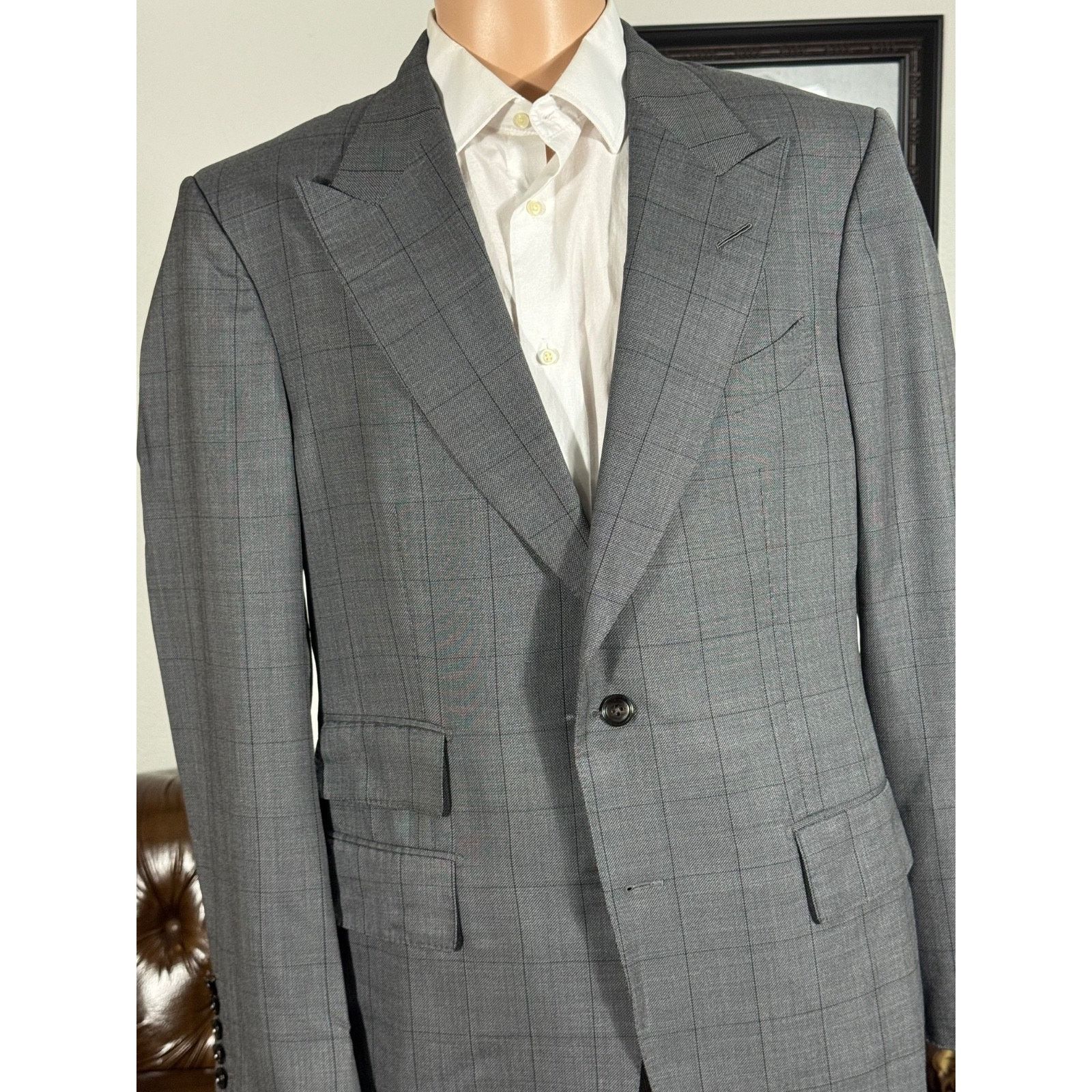 Tom Ford Tom Ford Gray Windsor Wool Silk Windowpane Peak Blazer 42R Size 42R - 9 Thumbnail