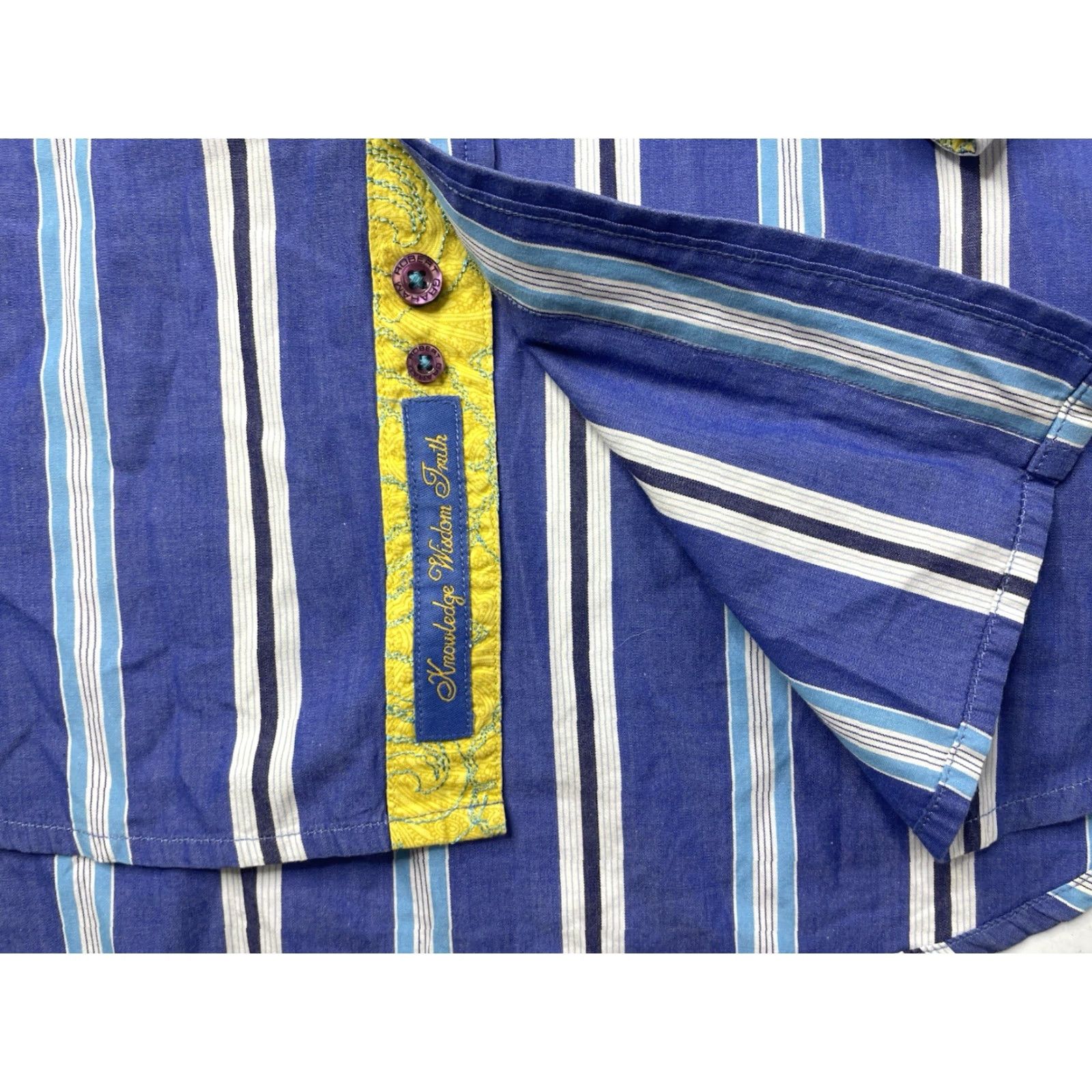 Robert Graham Robert Graham Mens M Shirt Button Up Blue Striped Yellow Paisley Flip Cuffs Size US M / EU 48-50 / 2 - 5 Thumbnail