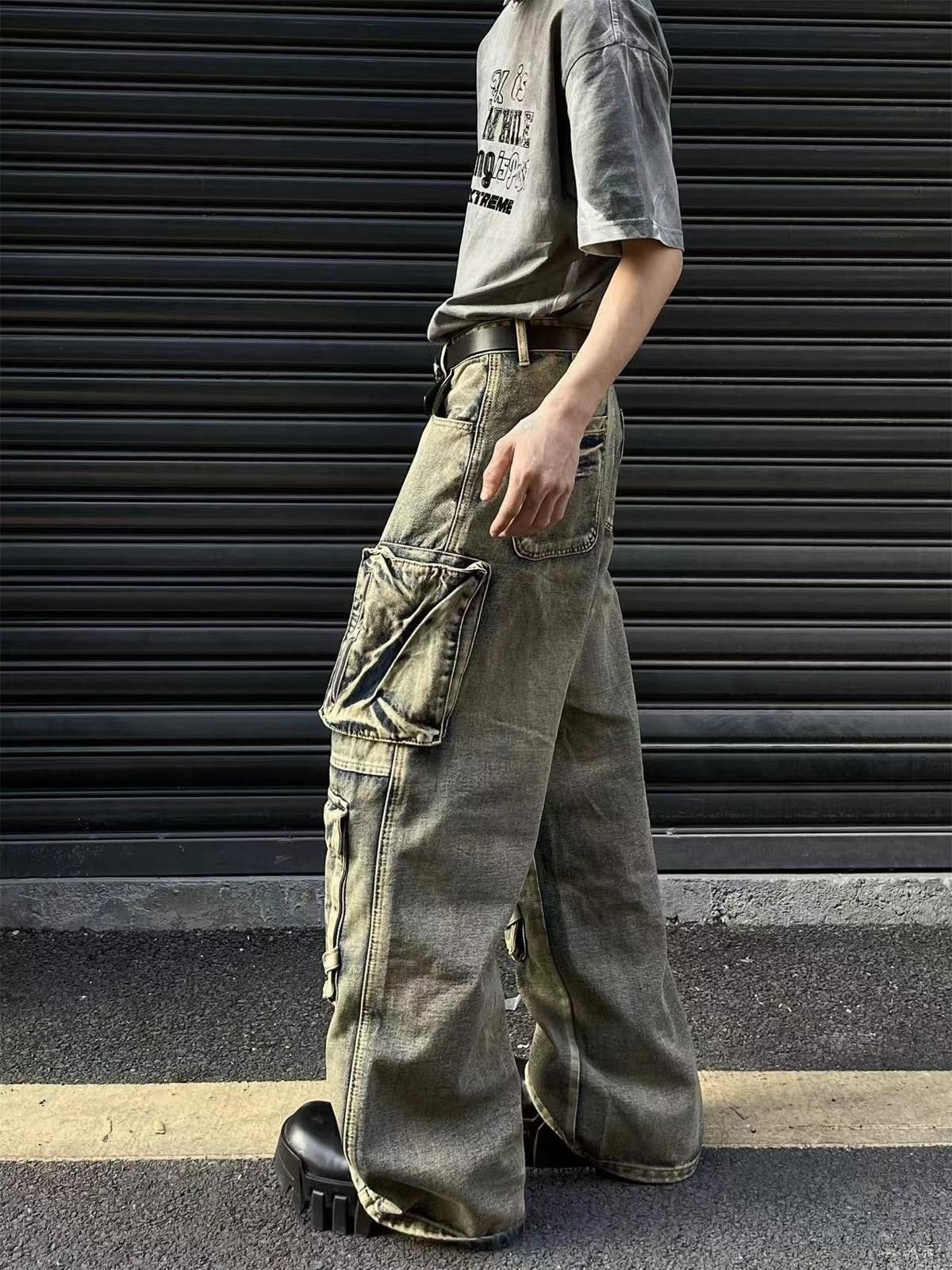 Japanese Brand Khaki Baggy / Chunky Bleached Cargo Wide Leg Jeans Size US 32 / EU 48 - 5 Thumbnail