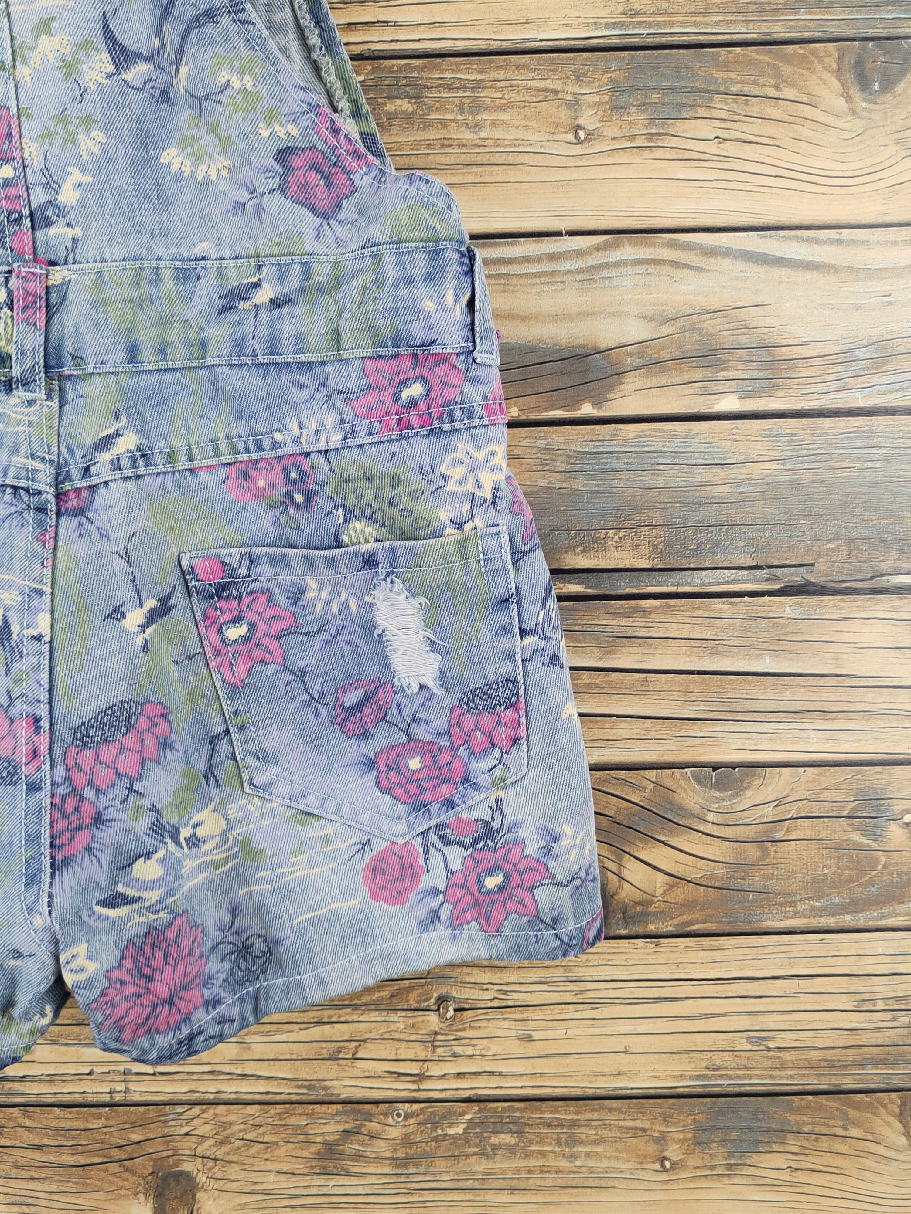 Other Japanese Brand Blue Pink Flowers Denim Shortall Jumpsuits Size 28" / US 6 / IT 42 - 13 Thumbnail