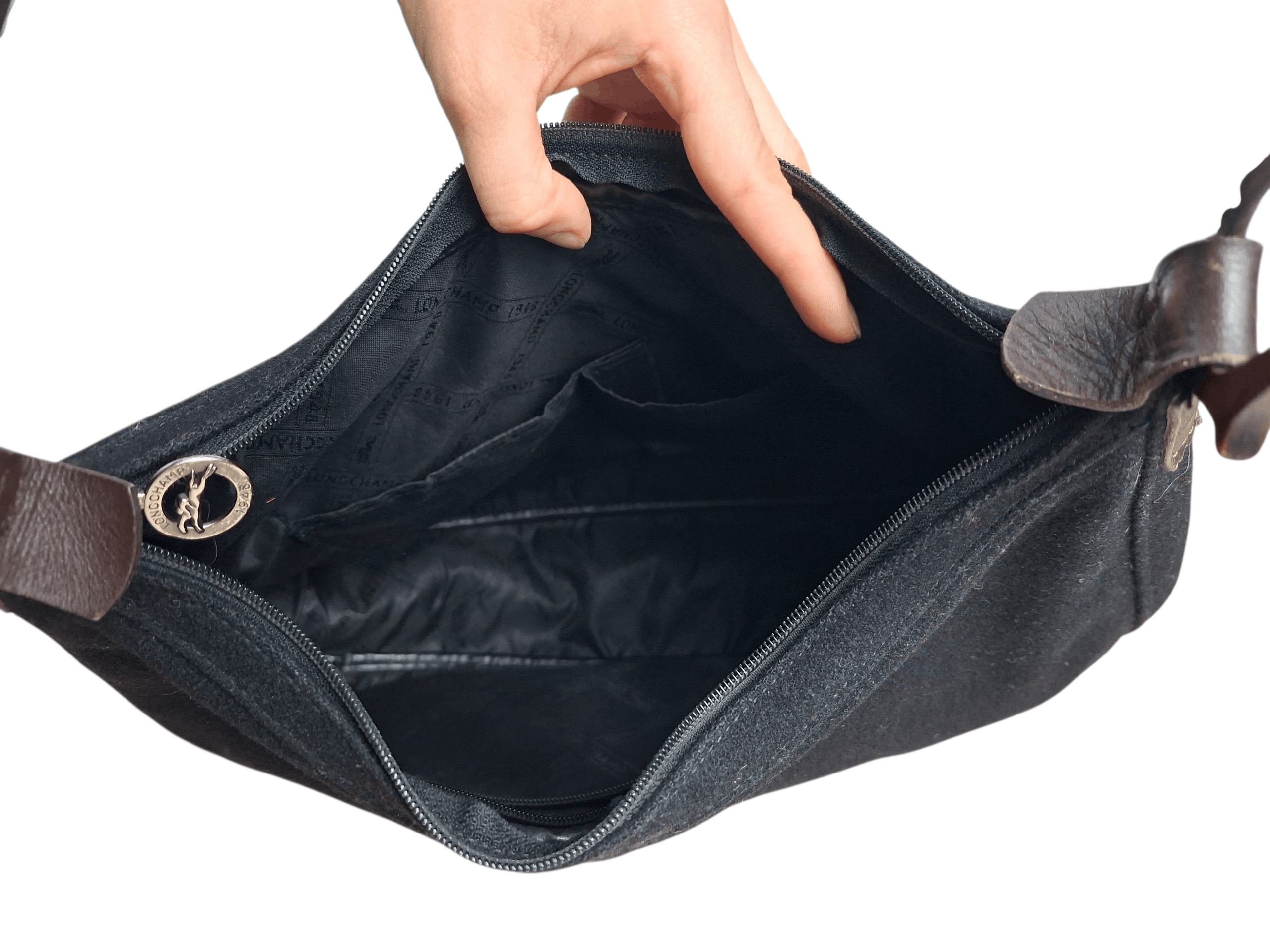 Longchamp Rare VINTAGE Longchamp Hobo Bag Black Wool and Leather Size ONE SIZE - 7 Thumbnail