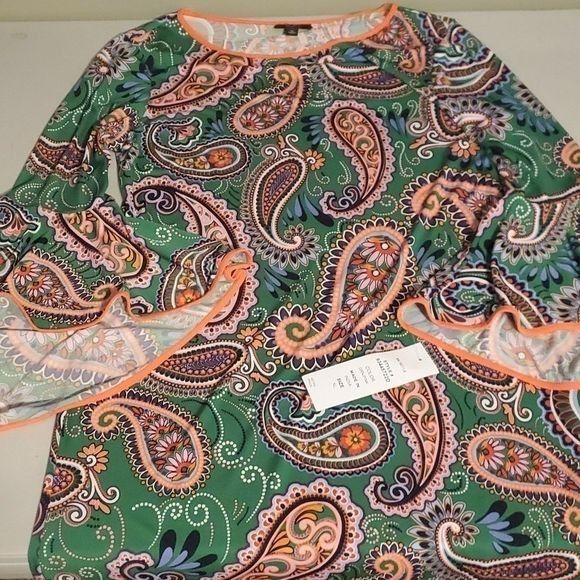 Vintage MSK Made in India Green/Pink Flared Long Sleeves Sz. XL Dres Size XL / US 12-14 / IT 48-50 - 2 Thumbnail