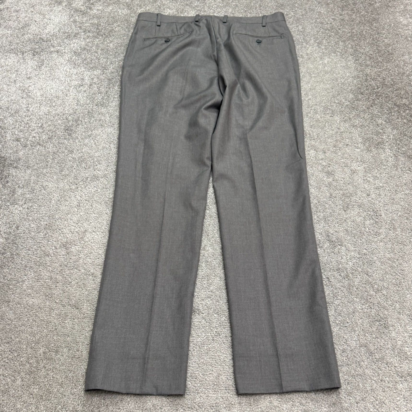 Vintage Suitshop Slim Fit Pants Mens 35R Gray Flat Front Straight Leg Trouser Dress Pants Slim Fit Men’s Gray Pant Size 34R - 2 Thumbnail