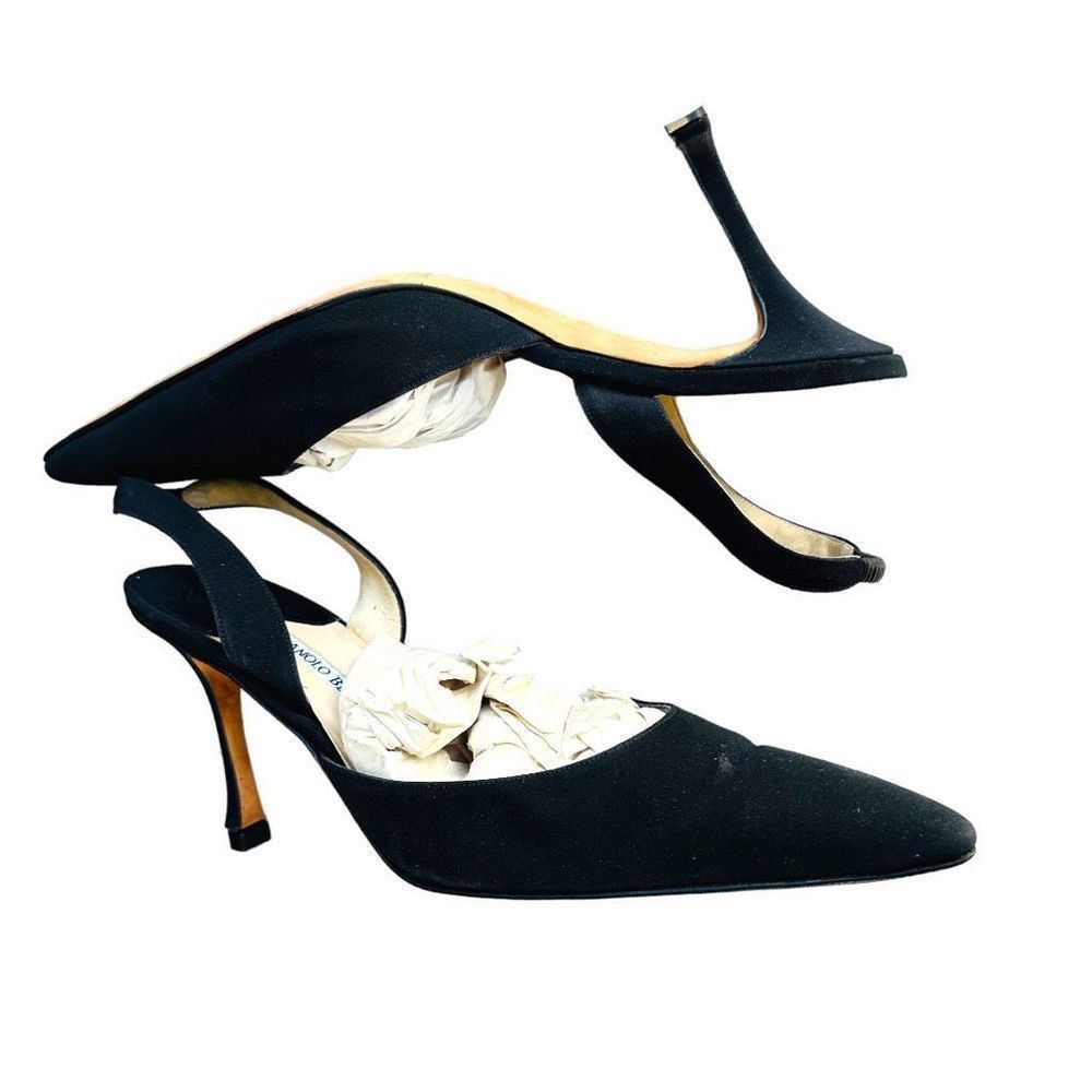 Manolo Blahnik MANOLOL BLAHNIK Carolyne 70 Black Leather Suede Slingback Pu Size US 8.5 / IT 38.5 - 2 Thumbnail