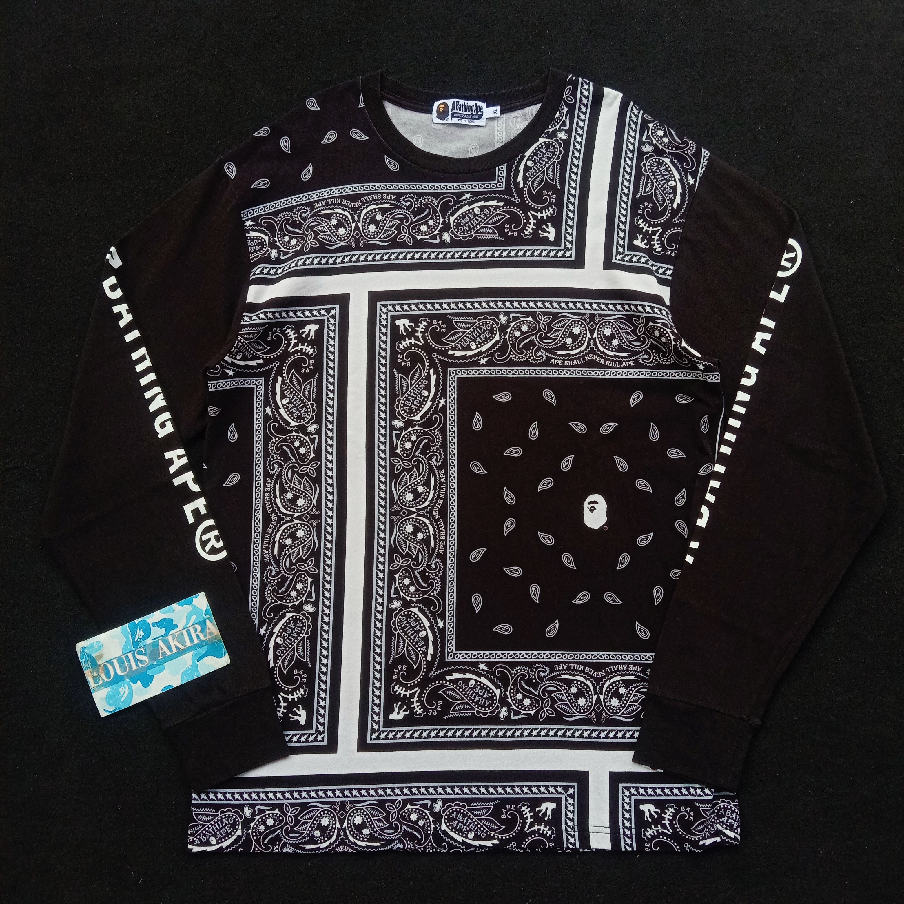 Bape × Stussy RARE Bape x Stussy L/S T Shirt Large Black/White