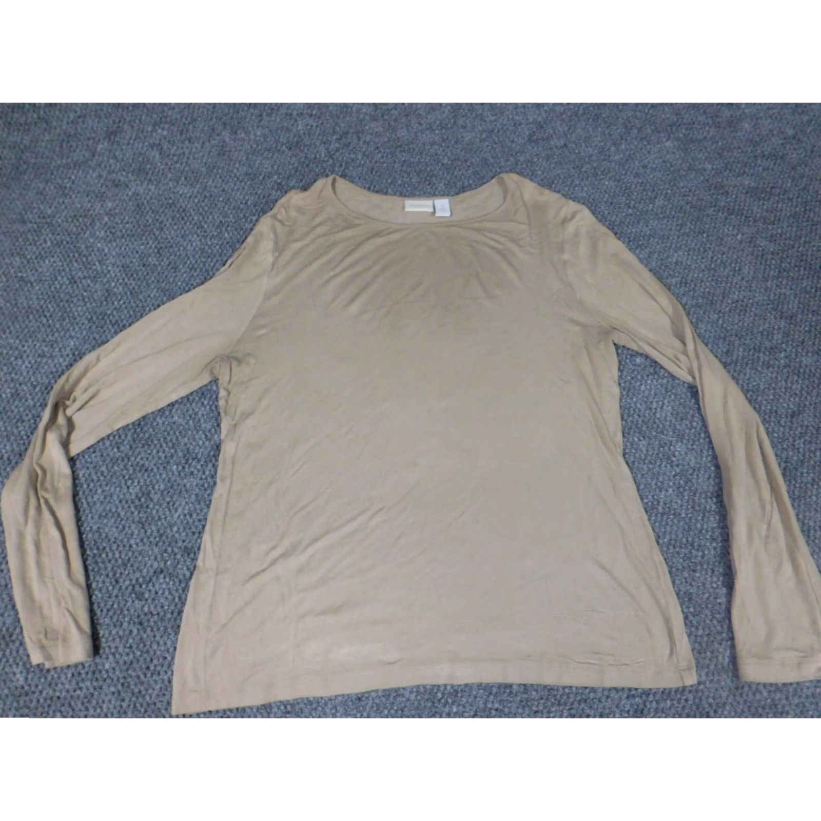 Vintage Chicos Blouse Shirt Womens 1 Beige Rayon Spandex Crew Neck Long Sleeve Stretch Casual Button Size XS / US 0-2 / IT 36-38 - 2 Thumbnail