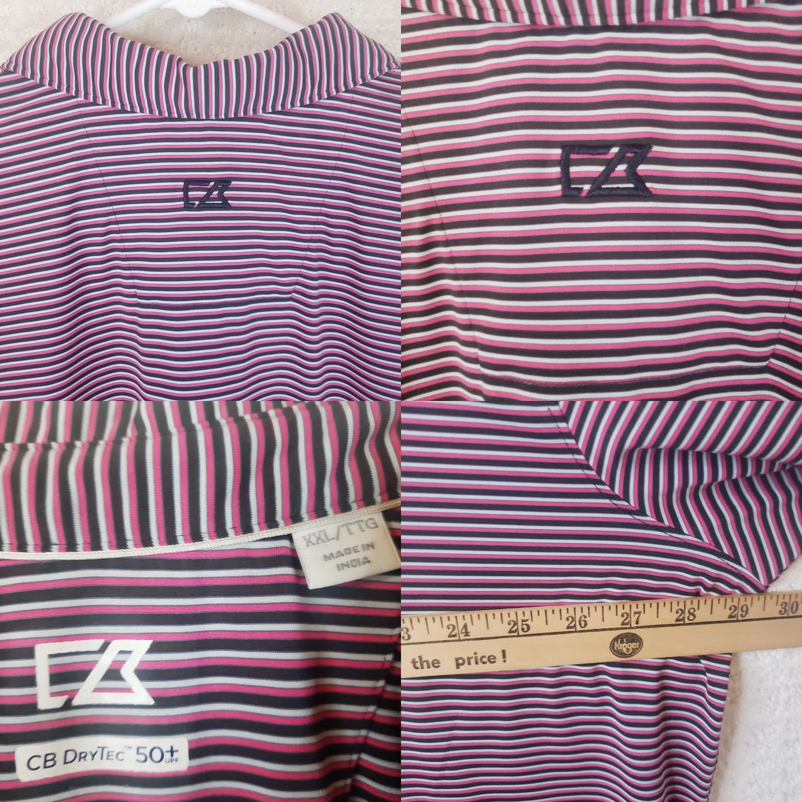 Cutter & Buck Cutter & Buck CB Dry Tec Polo Shirt Black Gray Pink Striped Men 2XL Adult Regular Short Sleeve Size US XXL / EU 58 / 5 - 9 Thumbnail