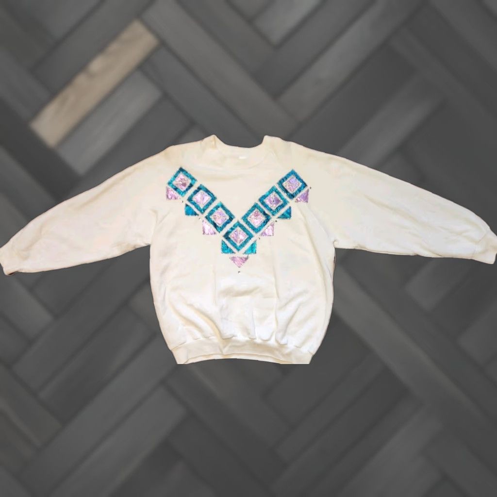 Fruit Of The Loom VINTAGE Fruit Of The Loom Geometric Sweatshirt Women's L Large Crewneck Pullover Sweater Size L / US 10 / IT 46 - 1 Thumbnail