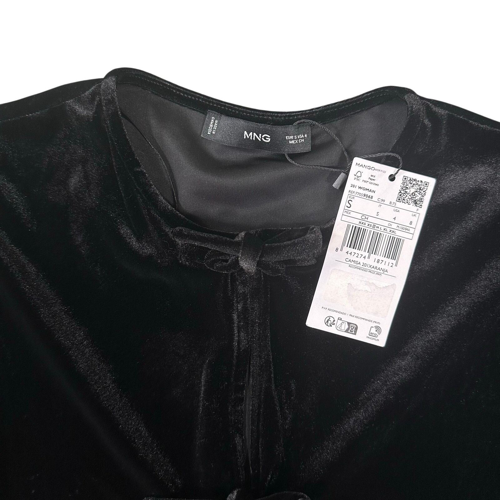 Mango MANGO Women's Bows Detail Velvet Blouse Black Size S Size S / US 4 / IT 40 - 6 Thumbnail