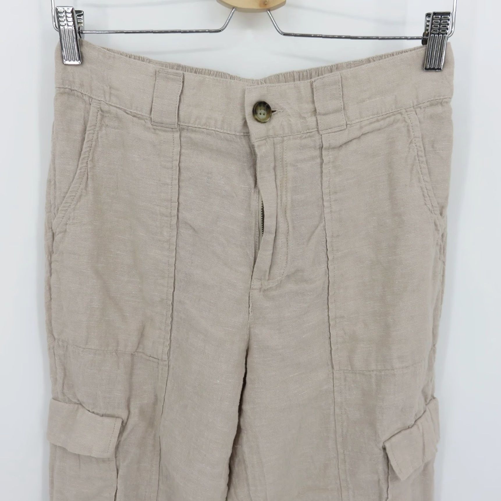 Vintage C&C California Women L Solid Beige Linen Cargo Joggers Pants Pockets Casual Smart Size 36" / US 14 / IT 50 - 2 Thumbnail