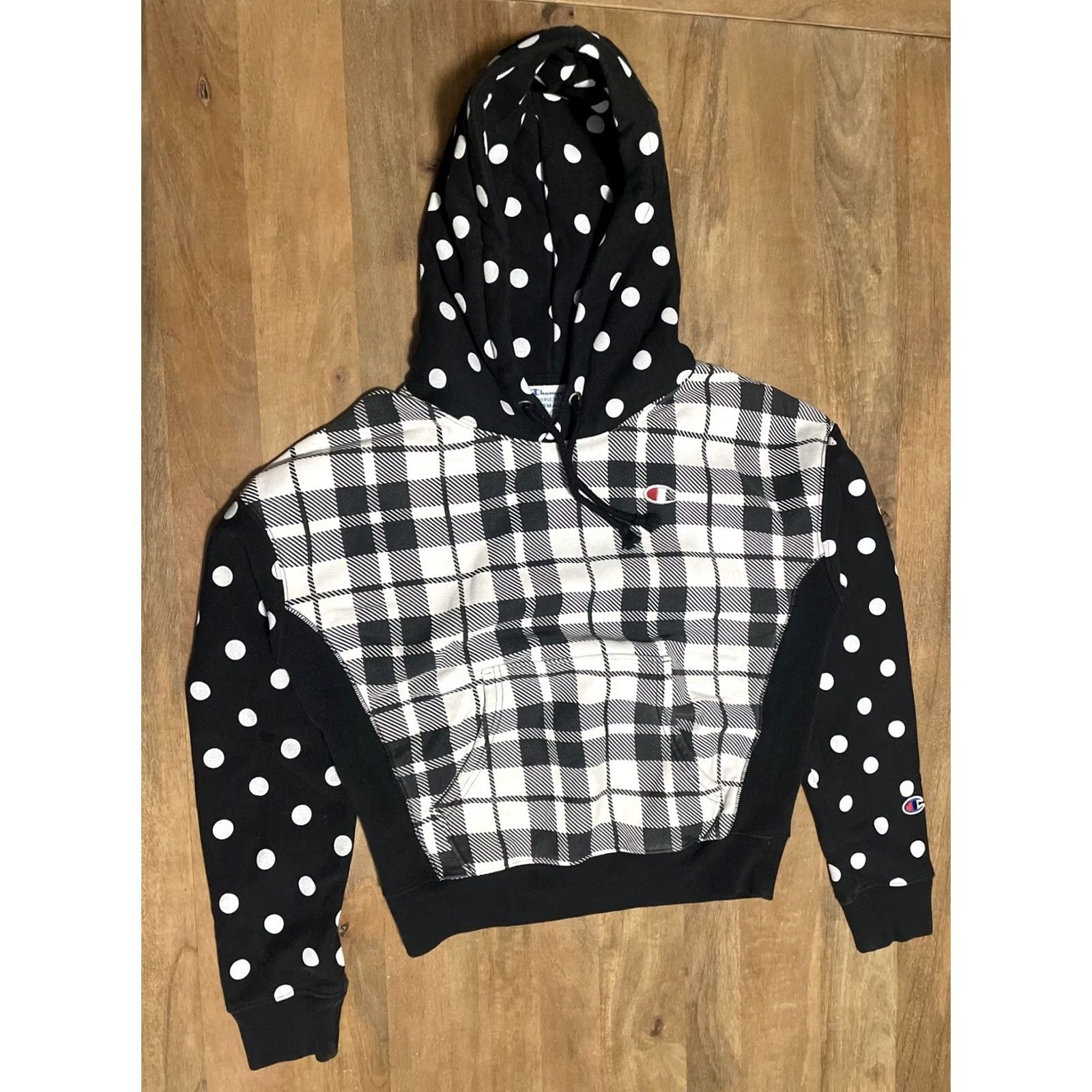 Champion Champion Reverse Weave Hoodie Women’s Small Polka Dot Plaid Black Sweatshirt Size S / US 4 / IT 40 - 2 Thumbnail