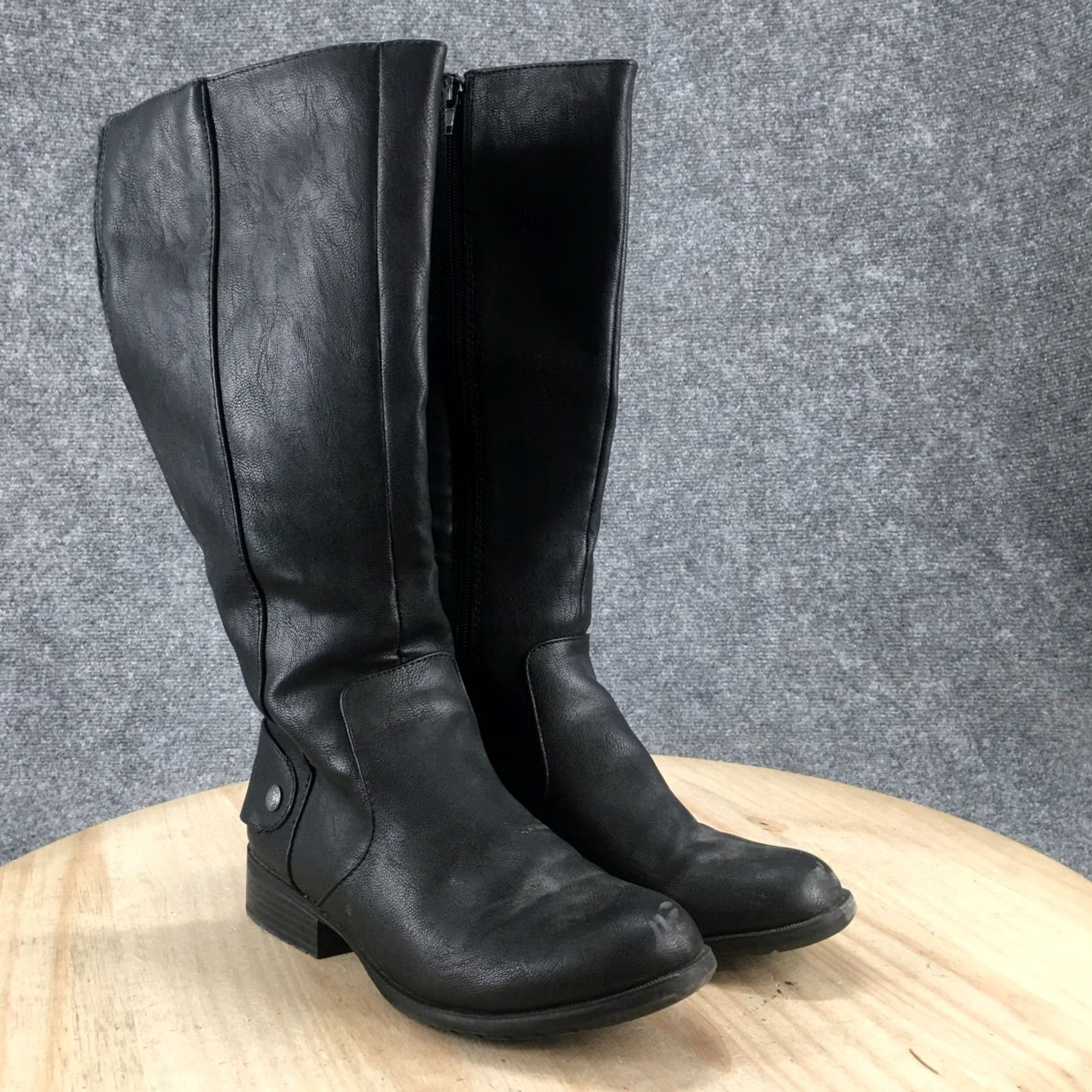 Vintage LifeStride Boots Womens 8 M Xyloid Tall Riding Black Faux Leather Side Zip Cuban - Luxury Fashion Size US 8 / IT 38 - 3 Thumbnail
