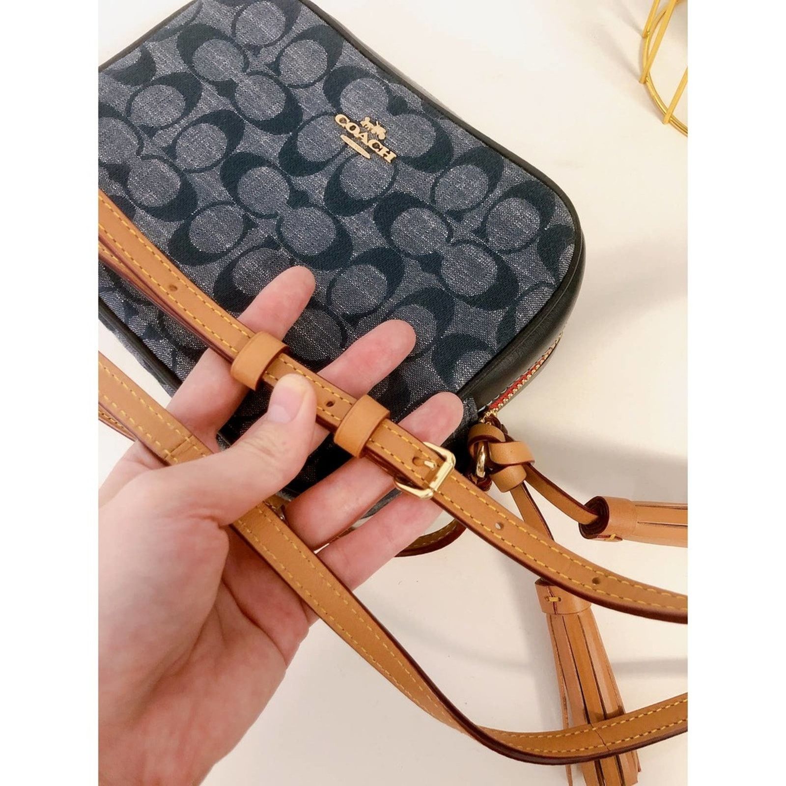 Coach Coach C8666 Mini Camera Bag SigChambray In Gold/DENIM MULTI Size ONE SIZE - 8 Thumbnail