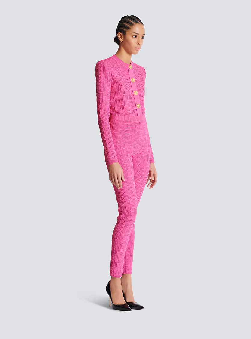 Balmain o1s1wg110725 Knit Leggings With Monogram in Pink Size 28" / US 6 / IT 42 - 3 Thumbnail