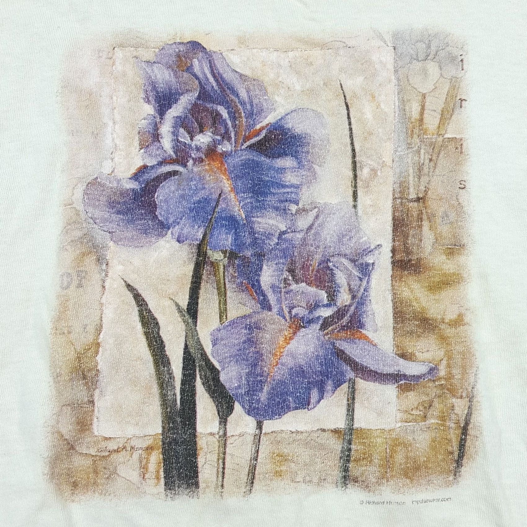 Delta Vintage 90s Iris Purple Flower Distressed Faded Men's Large Retro Art T Shirt White Size US L / EU 52-54 / 3 - 3 Thumbnail