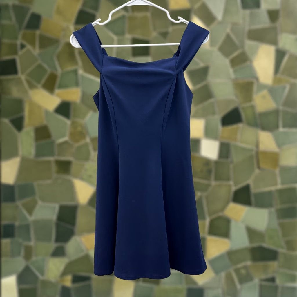 Vintage Juniors Social Code A-Line Off-the-Shoulder Navy Blue Dress Size 9 Sleeveless Zipper Size M / US 6-8 / IT 42-44 - 1 Thumbnail
