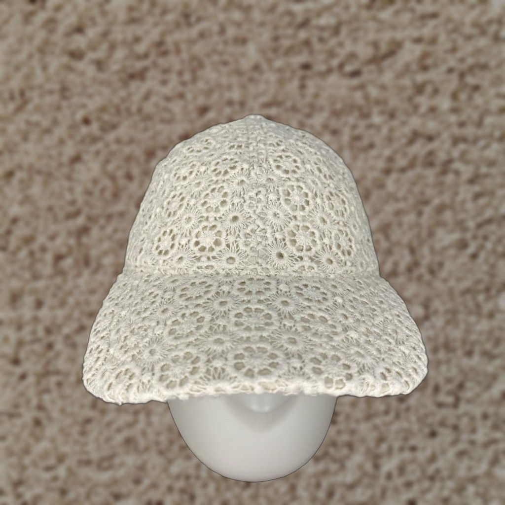 Vintage isa & stef Hat Womens One Size White Crochet Floral Cotton Lined Strap Back Size ONE SIZE - 1 Thumbnail