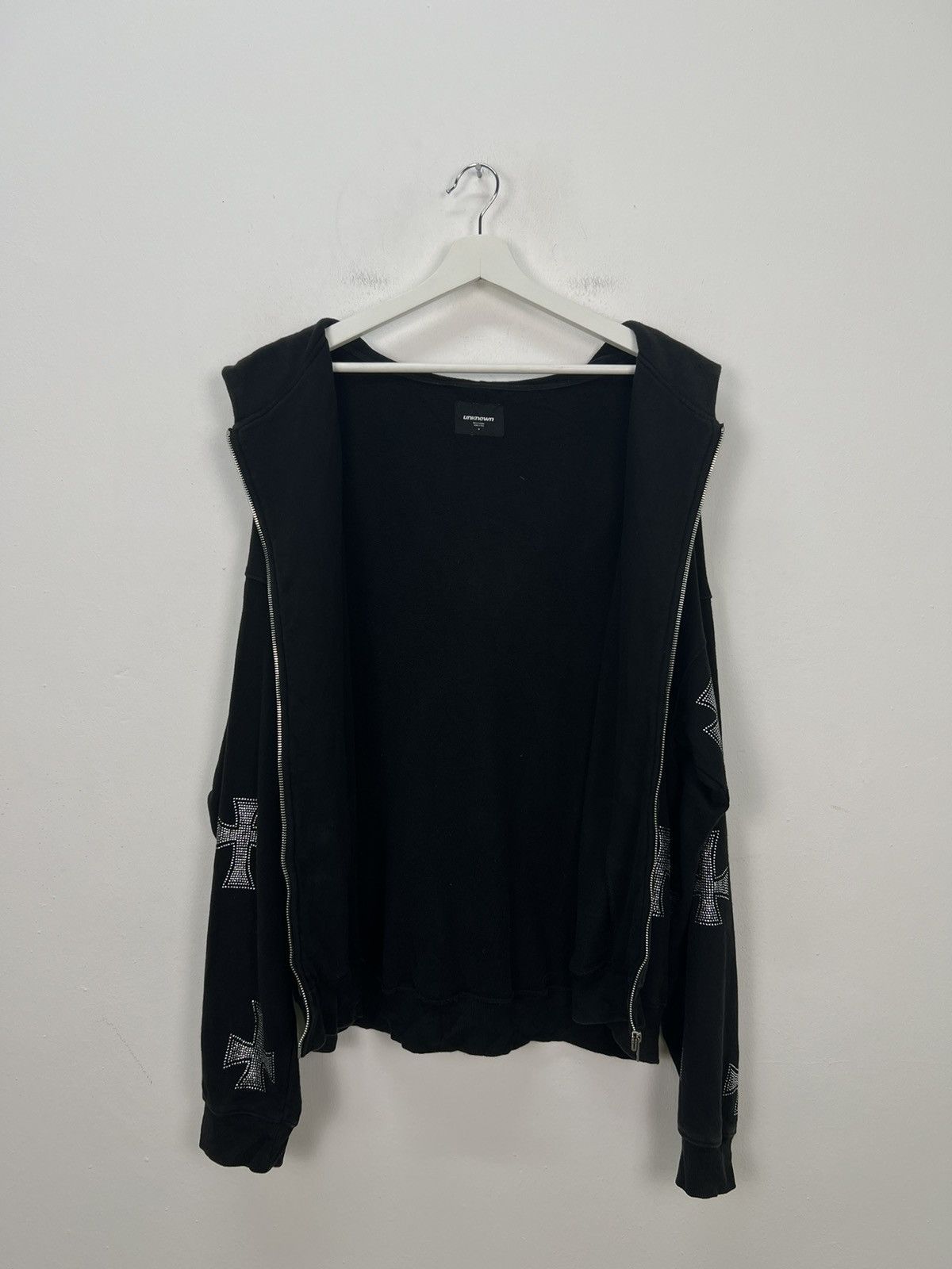Unknown London Black Cross Rhinestone Zip-Up Hoodie | Grailed Unknown London Black Cross Rhinestone Zip-Up Hoodie | Grailed