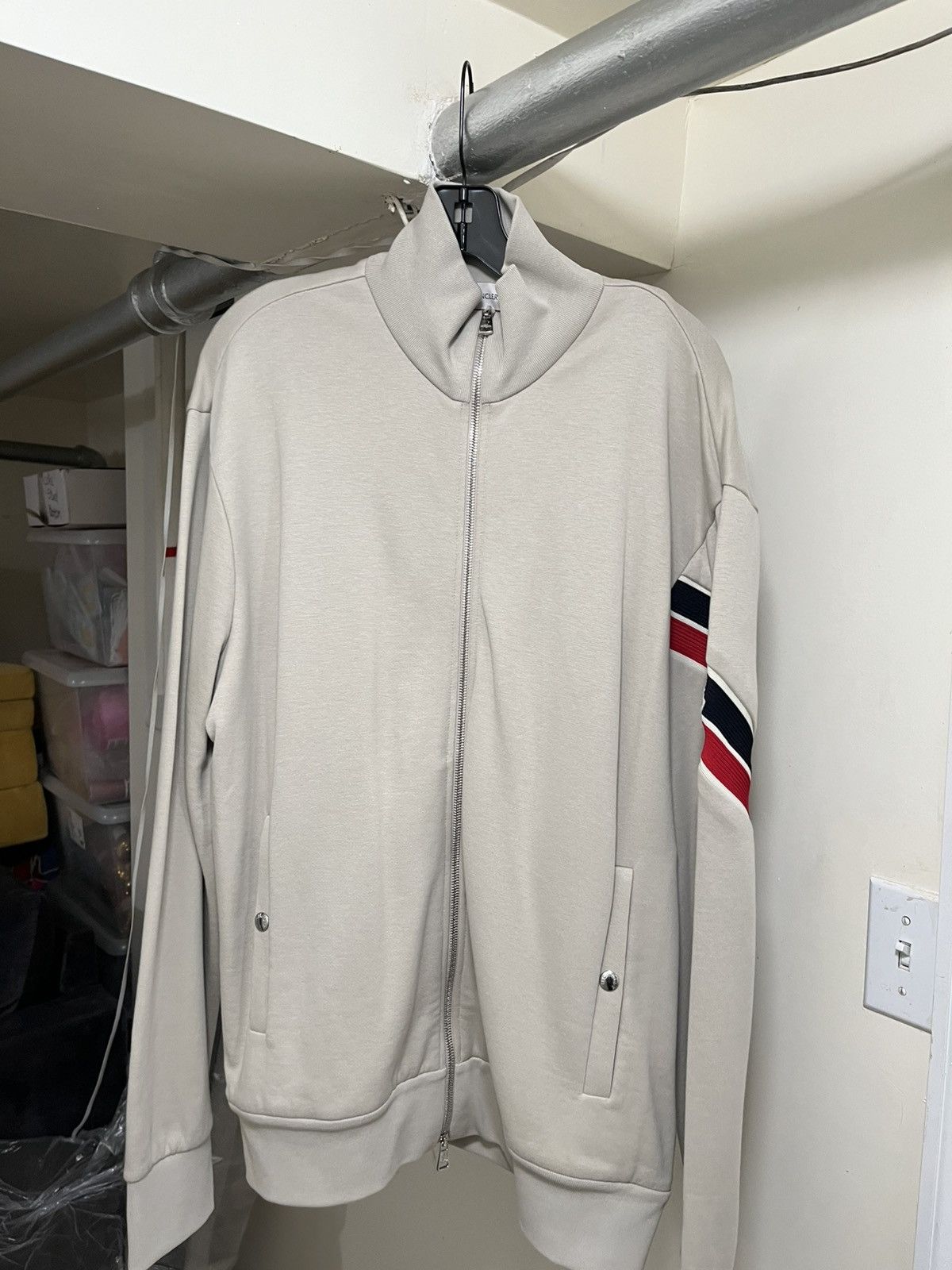 Moncler Moncler Zip Up Jacket With Striped Sleeve Sz XL Size US XL / EU 56 / 4 - 5 Thumbnail