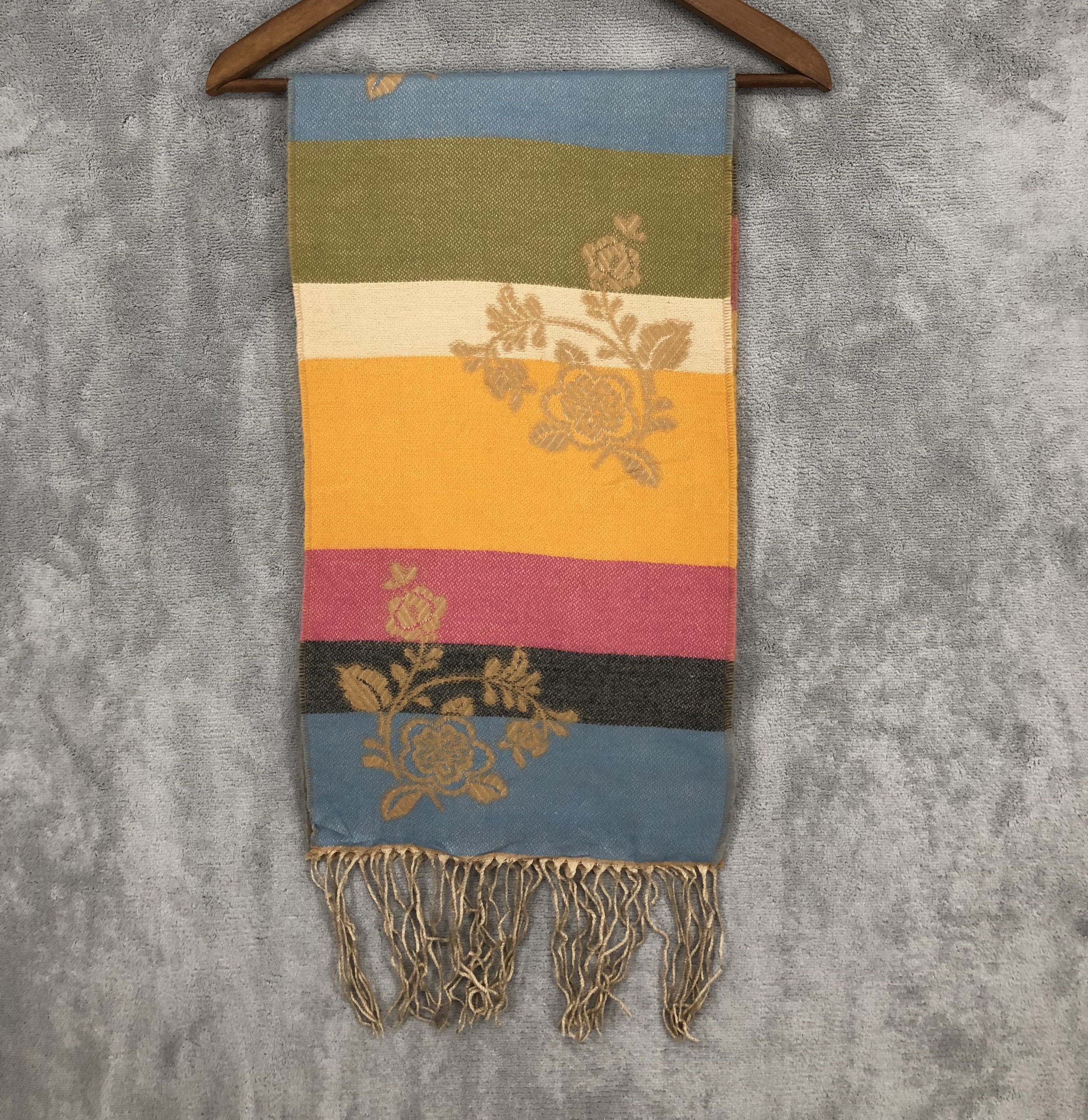Vintage Bpqc Floral Multicolor Wool Scarf Muffler