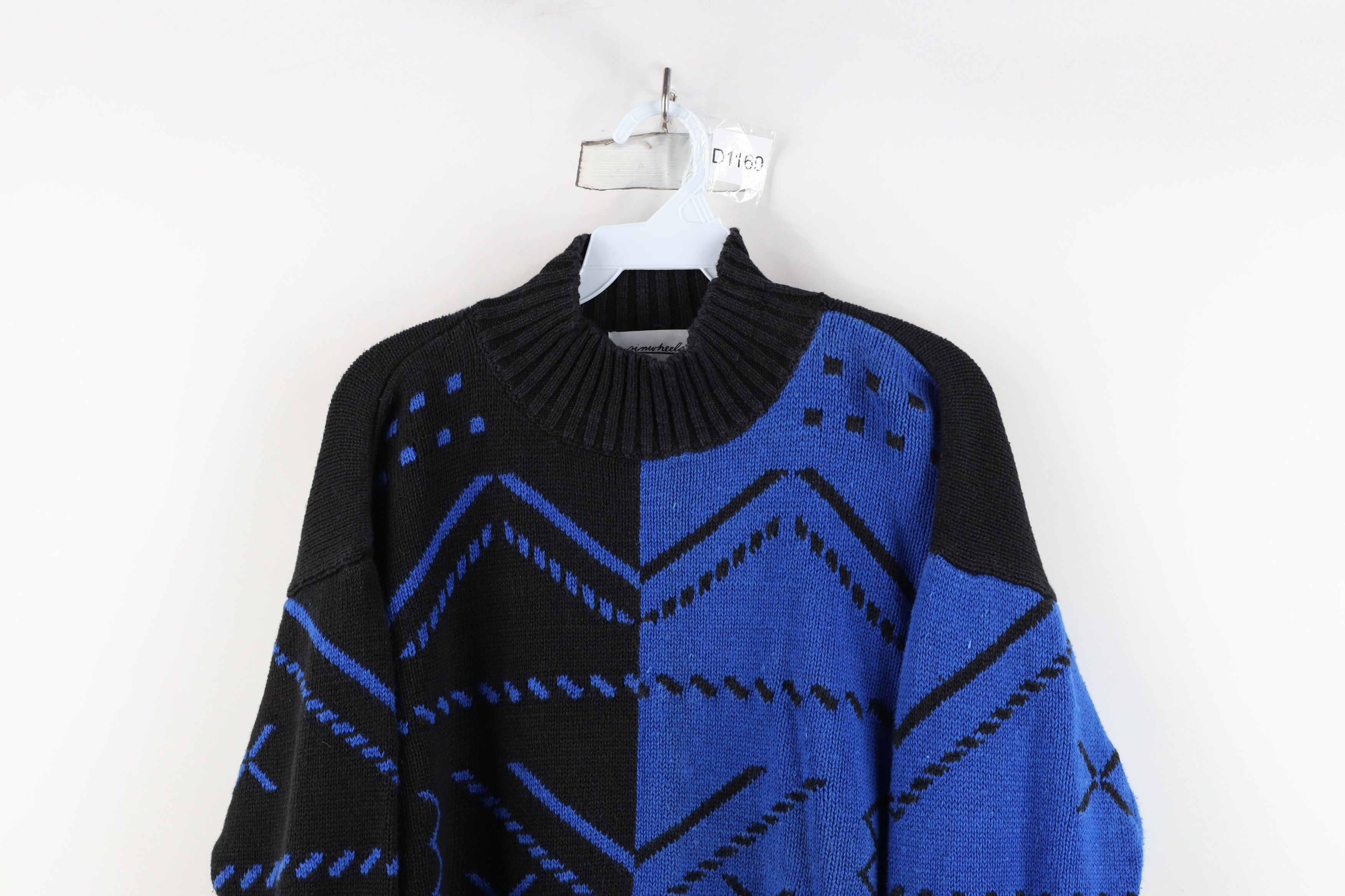 Vintage Vintage 90s Streetwear Geometric Knit Mock Neck Sweater Size M / US 6-8 / IT 42-44 - 2 Thumbnail