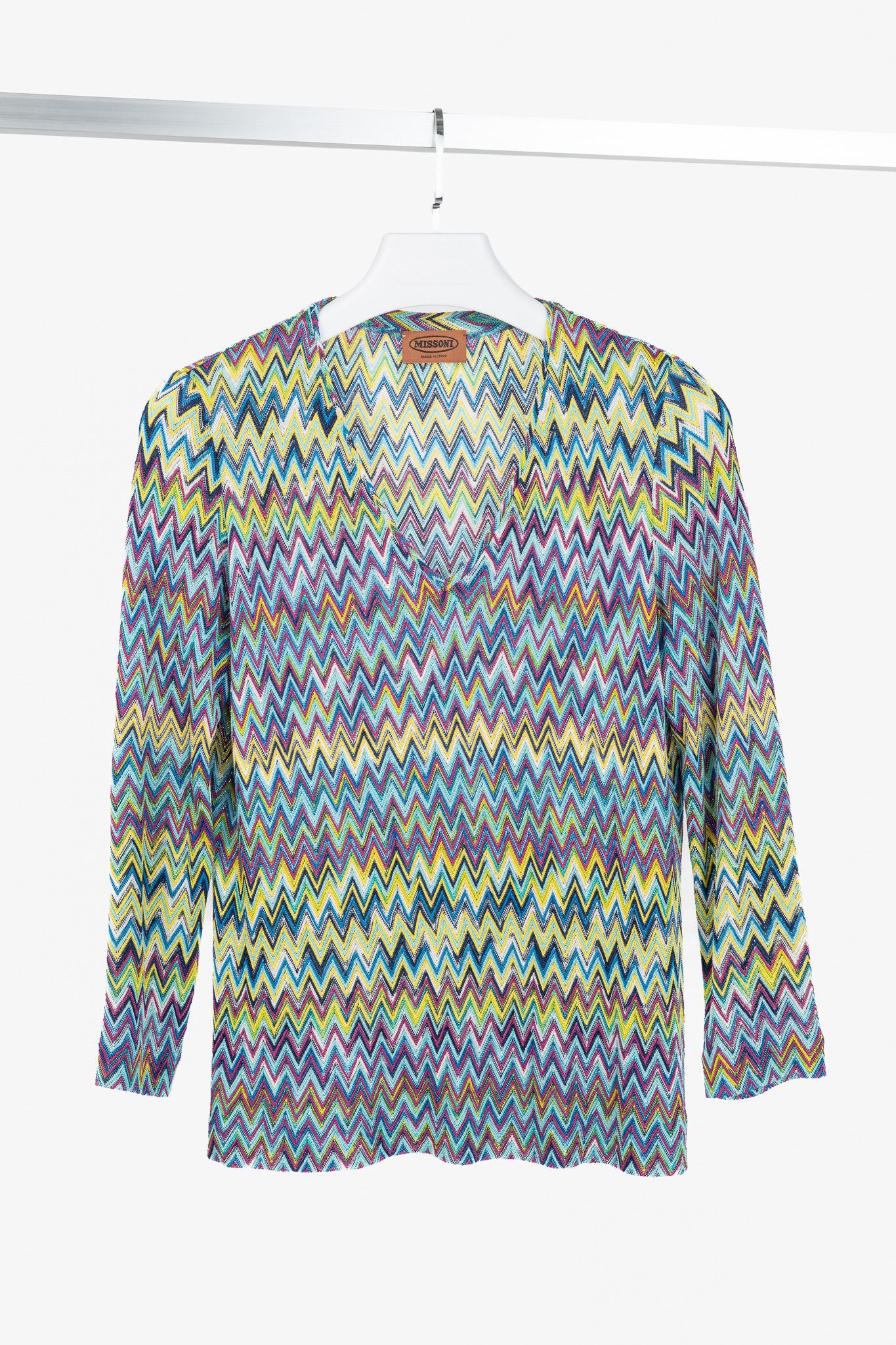 Missoni Missoni 90's Vintage Blue Chevron Knit 3/4 Sleeve Top Size M / US 6-8 / IT 42-44 - 1 Thumbnail