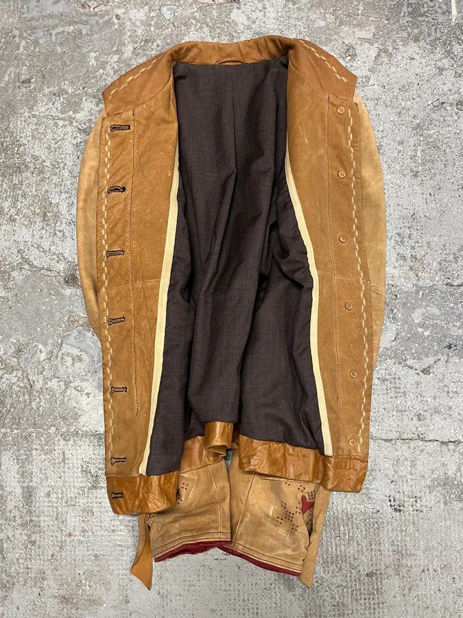 Marithe + Francois Girbaud 2000s Marithé + François Girbaud Beige Leather Buttoned Jacket Size M / US 6-8 / IT 42-44 - 4 Thumbnail