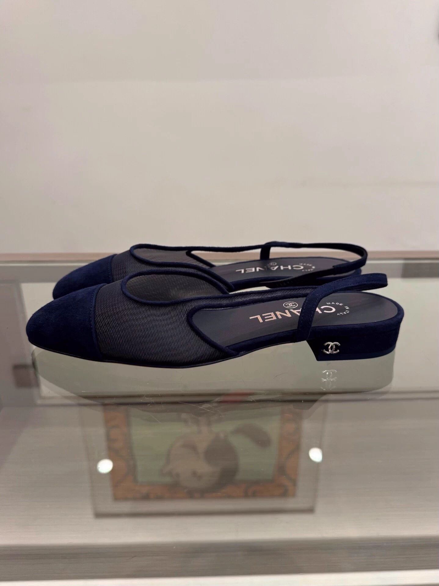 Chanel Chanel Navy Suede Mesh Slingback 36 New Size US 5 / IT 35 - 3 Thumbnail