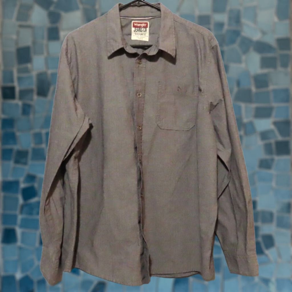Wrangler Wrangler Jeans Co. Shirt Mens XL Button Up Gray Long Sleeve Casual Workwear Western Pocket Solid Cotton Blend Size US XL / EU 56 / 4 - 1 Thumbnail