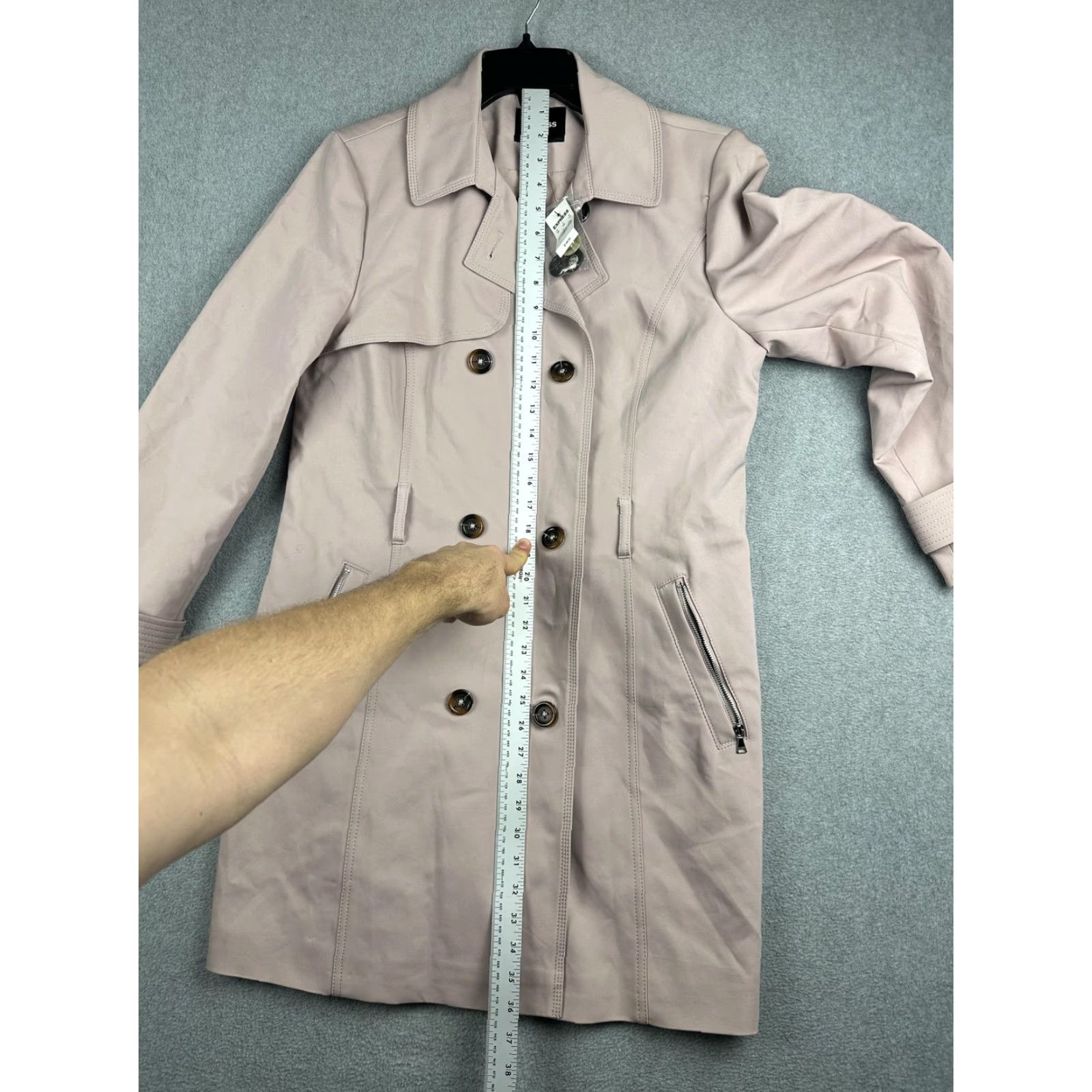 Express VINTAGE: No — Express Coat Womens L Pink Cotton Blend Trench Long Overcoat Zip Pockets NWT Size L / US 10 / IT 46 - 5 Thumbnail
