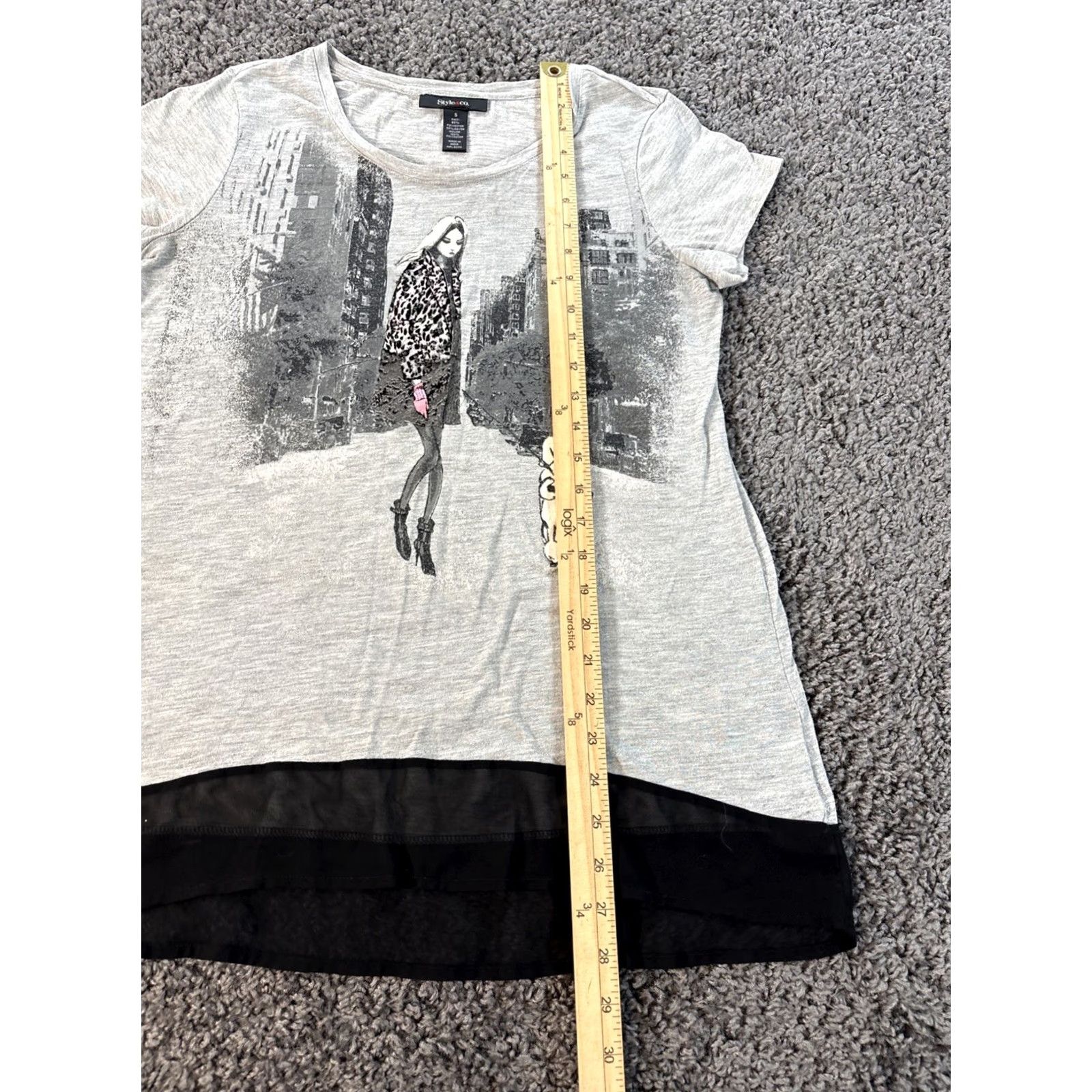 Style & Co Style & Co Shirt Womens Small White Relaxed Chic Hi Low Graphic City Travel Blouse Tunic 3/4 Sleeve Womens Slimfit Size S / US 4 / IT 40 - 2 Thumbnail