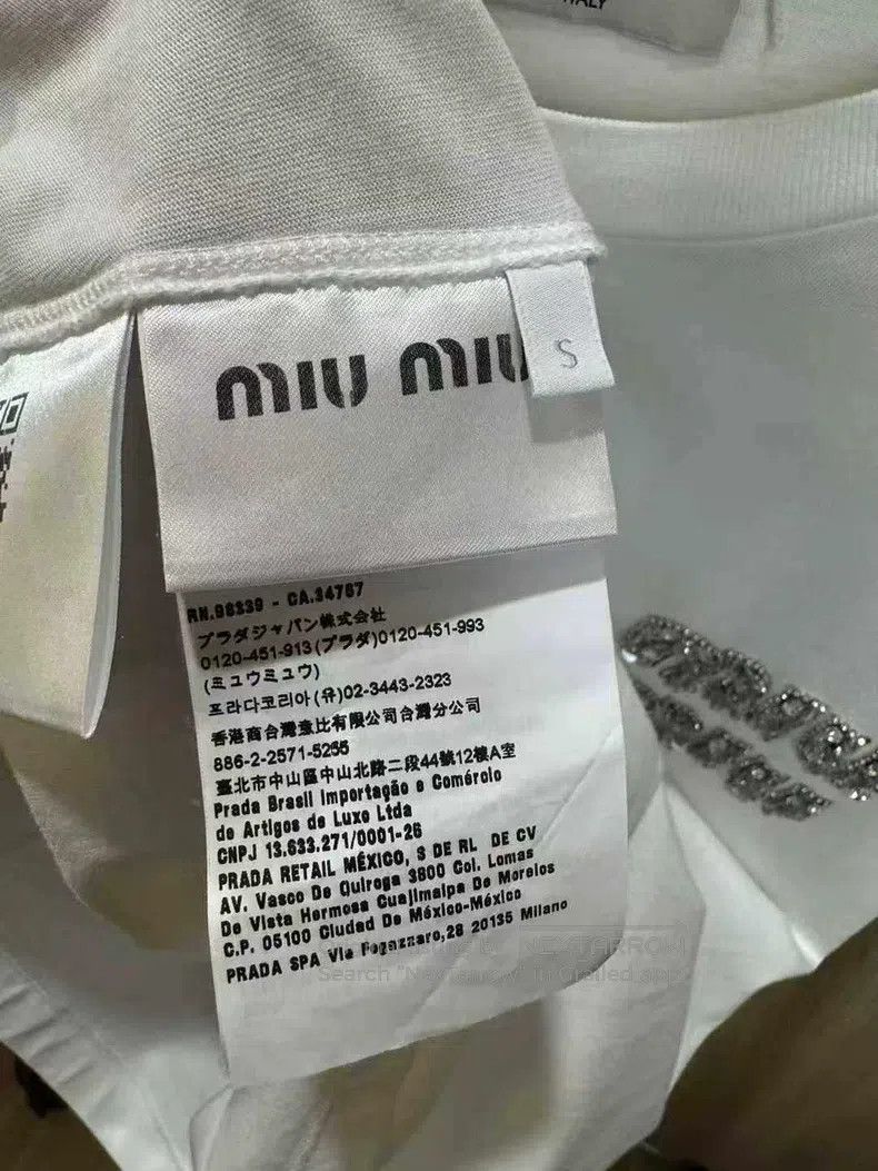 Miu Miu Miu Miu Size S New white rhinestone logo short sleeves Size S / US 4 / IT 40 - 4 Thumbnail