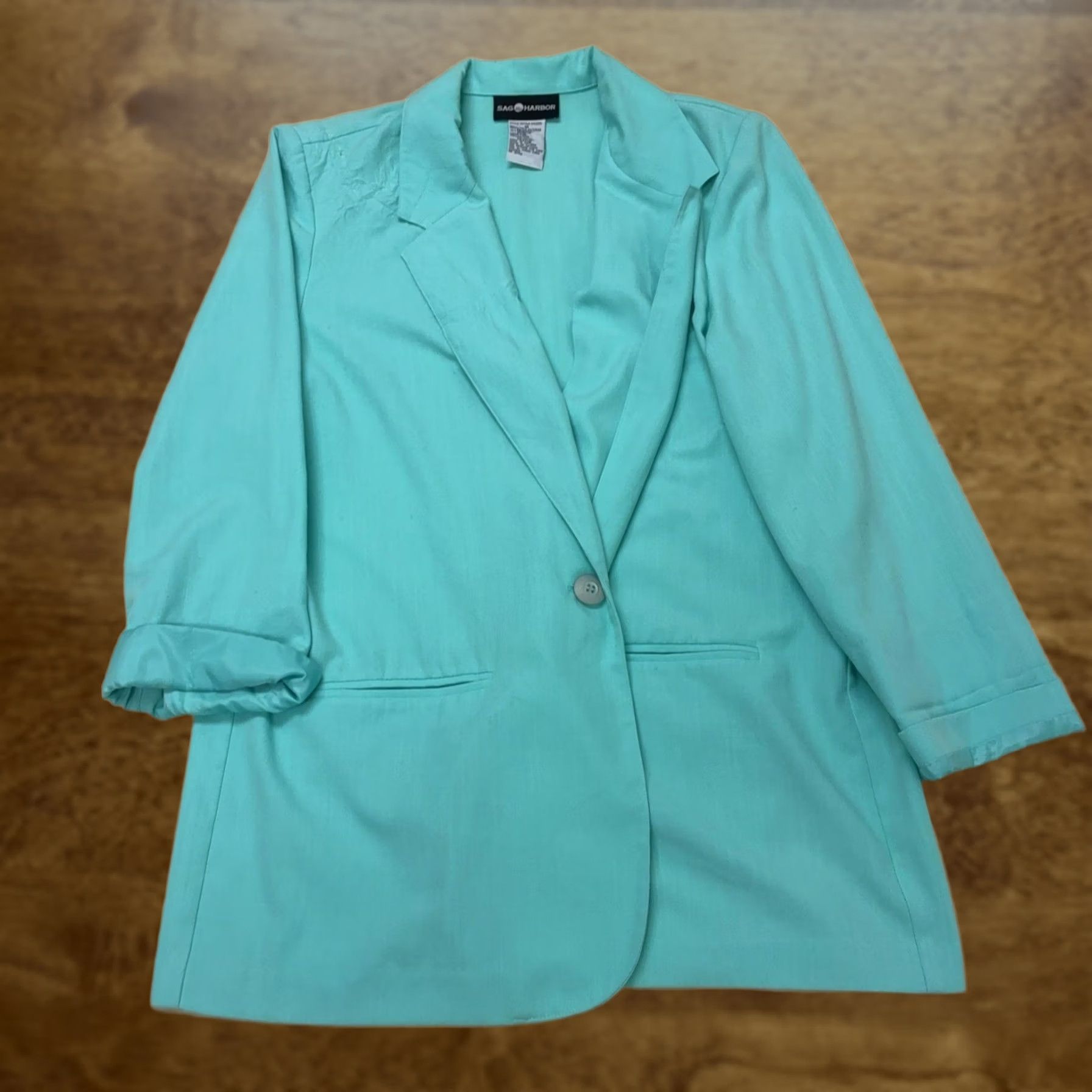 Vintage Vintage Sag Harbor Blazer Jacket Women 16 Green Single Breasted 3/4 Sleeve Lined Size XXL / US 16-18 / IT 52-54 - 1 Thumbnail
