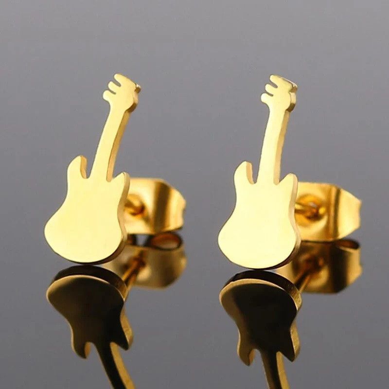 Jewelry Instrument Guitar Mini Stud Earrings Charm Earring Gift Size ONE SIZE - 1 Preview