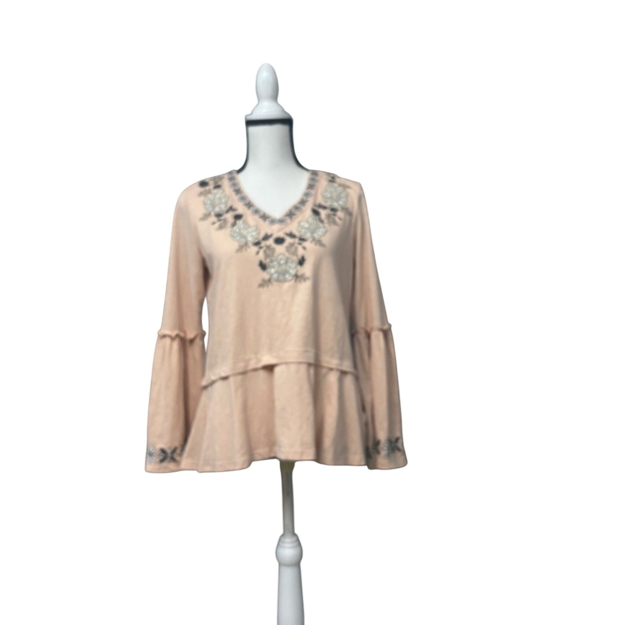 Style & Co Style & Co Womens Embroidered Bell Sleeve Top, Blush, Sz. M Size M / US 6-8 / IT 42-44 - 2 Thumbnail