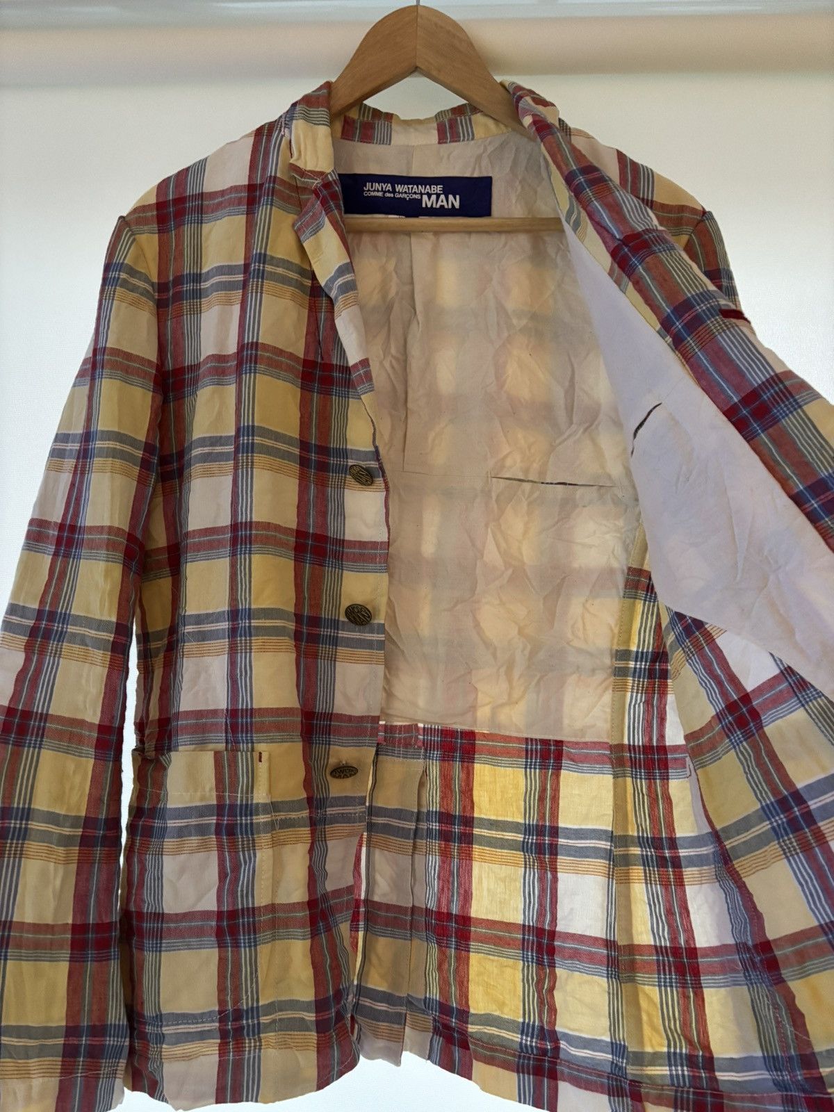 Junya Watanabe Junya Watanabe MAN AD2007 Crinkled Plaid Blazer Size 34S - 2 Thumbnail