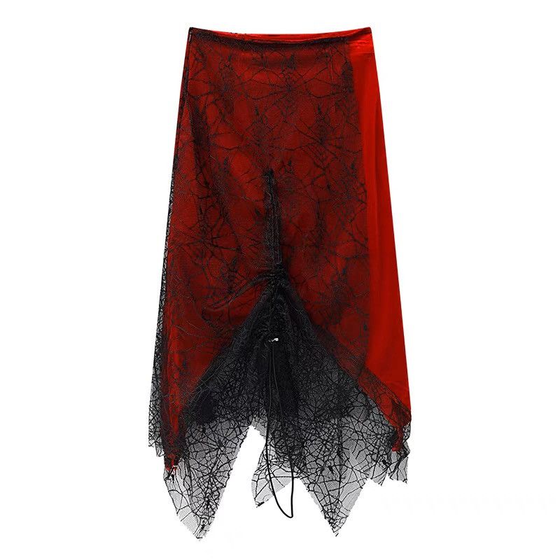 image of Dolls Kill x Vintage Velvet Spider Web Midi Skirt in Blue, Women's (Size 26)