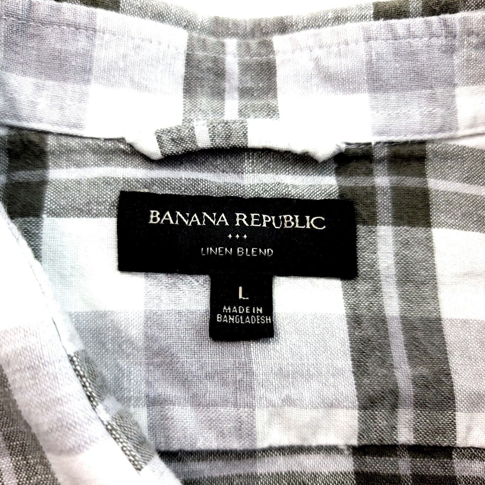 Banana Republic Banana Republic Linen Blend Gray White Plaid Large Collared Size US L / EU 52-54 / 3 - 9 Thumbnail