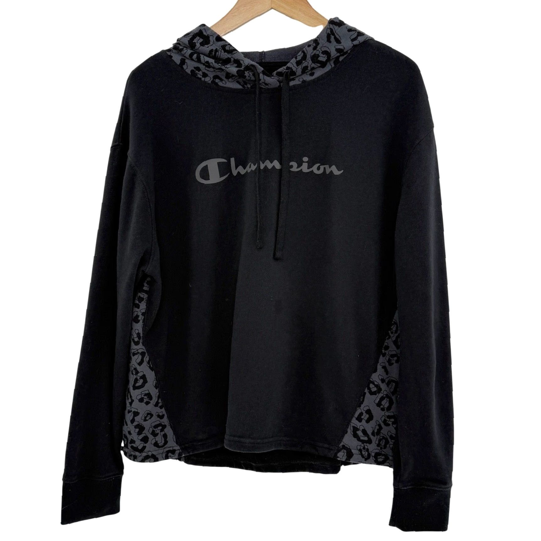 Champion Champion Women's Hoodie L Leopard Print Trim Pullover Black Size L / US 10 / IT 46 - 2 Thumbnail