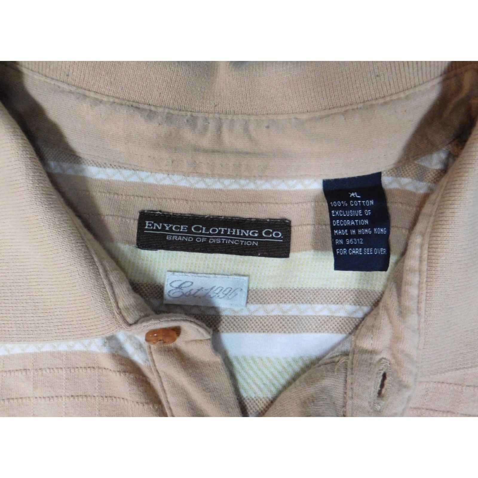 Enyce Enyce Polo Shirt XL Regular Beige Striped Button Short Sleeve Logo Knit Cotton Men Casual Vintage No Size US XL / EU 56 / 4 - 7 Thumbnail