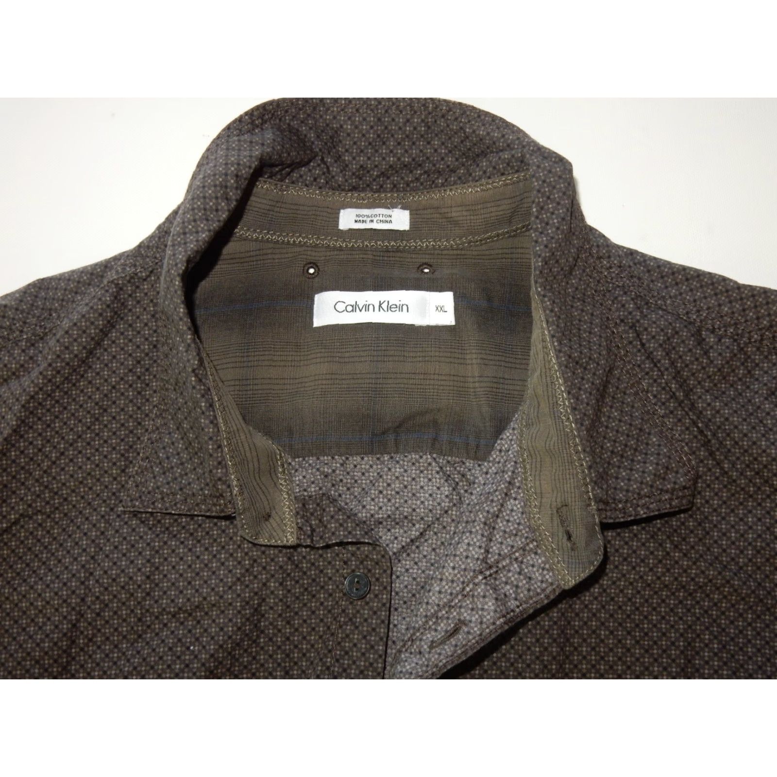 Calvin Klein VINTAGE Calvin Klein Men's Shirt Long Sleeve Button-Up Cotton Geometric 2XL Brown Size US XXL / EU 58 / 5 - 5 Thumbnail