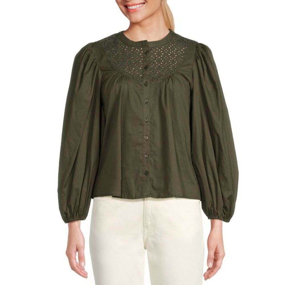 Joe's NWT New $248 Joe's Jeans Puff Sleeve Eyelet Forest Night Co Size XL / US 12-14 / IT 48-50 - 1 Thumbnail