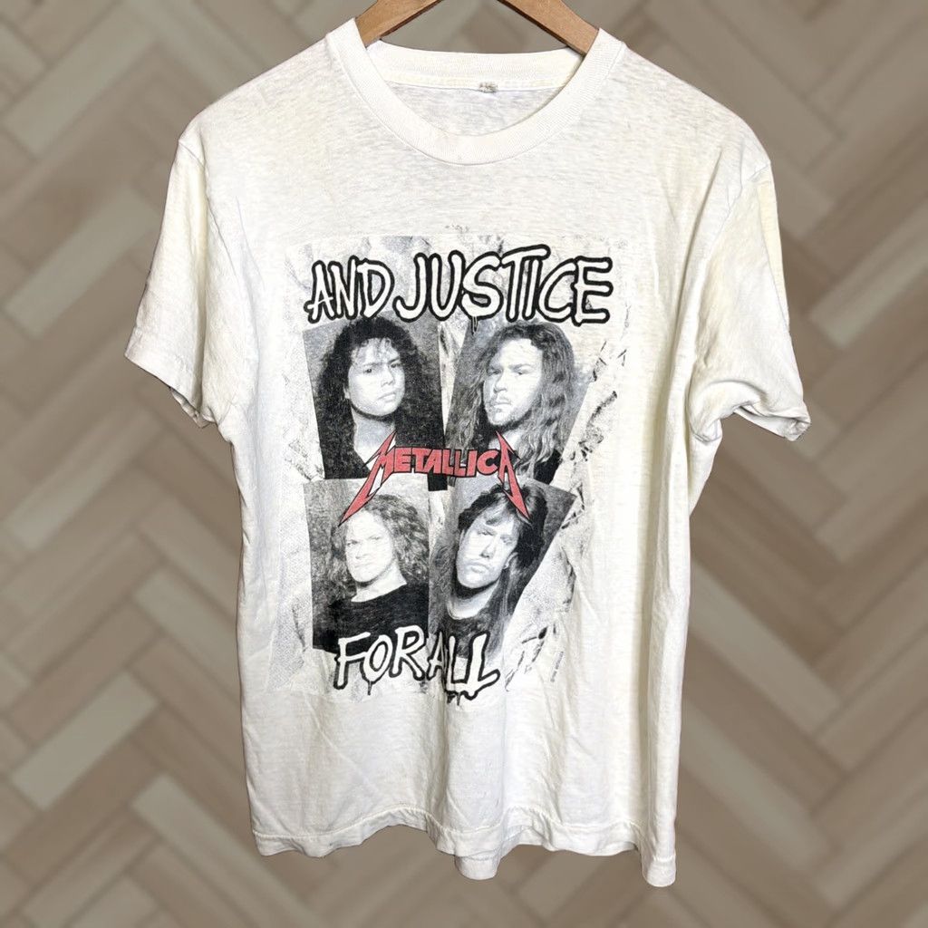 Vintage VINTAGE White Metallica And Justice For All Tour T Shirt Medium Thrashed Shirt Mens M White 1988 90s Tour Merch Size US M / EU 48-50 / 2 - 1 Thumbnail