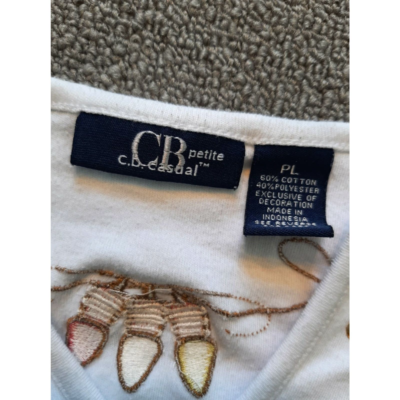 Vintage CB Casual Womens Top 3/4 Sleeve White Christmas Lights Embordered Beads Tee Shirt Petite Regular Long Sleeve Casual Shirt Womens Size L / US 10 / IT 46 - 3 Thumbnail