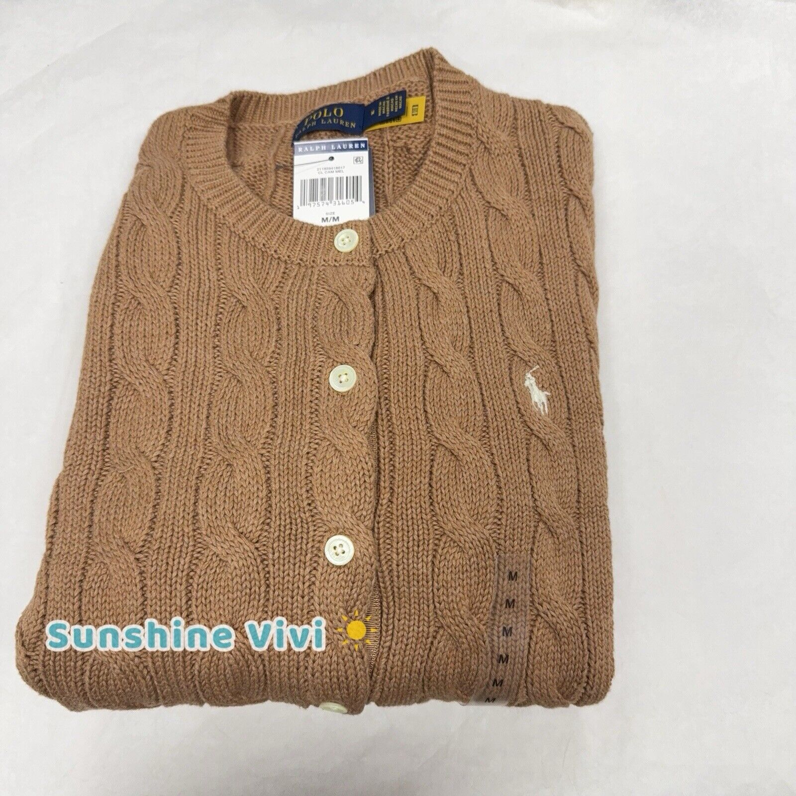 Polo Ralph Lauren NWT Polo Ralph Lauren Cable-Knit Crewneck Cardigan Camel M Size M / US 6-8 / IT 42-44 - 9 Thumbnail