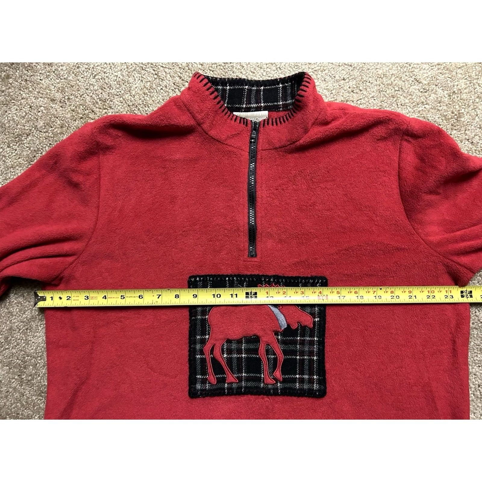 Coldwater Creek VINTAGE Coldwater Creek Red Fleece Plaid Moose Quarter Zip Pullover Top Womens Large Sweater Size L / US 10 / IT 46 - 5 Thumbnail