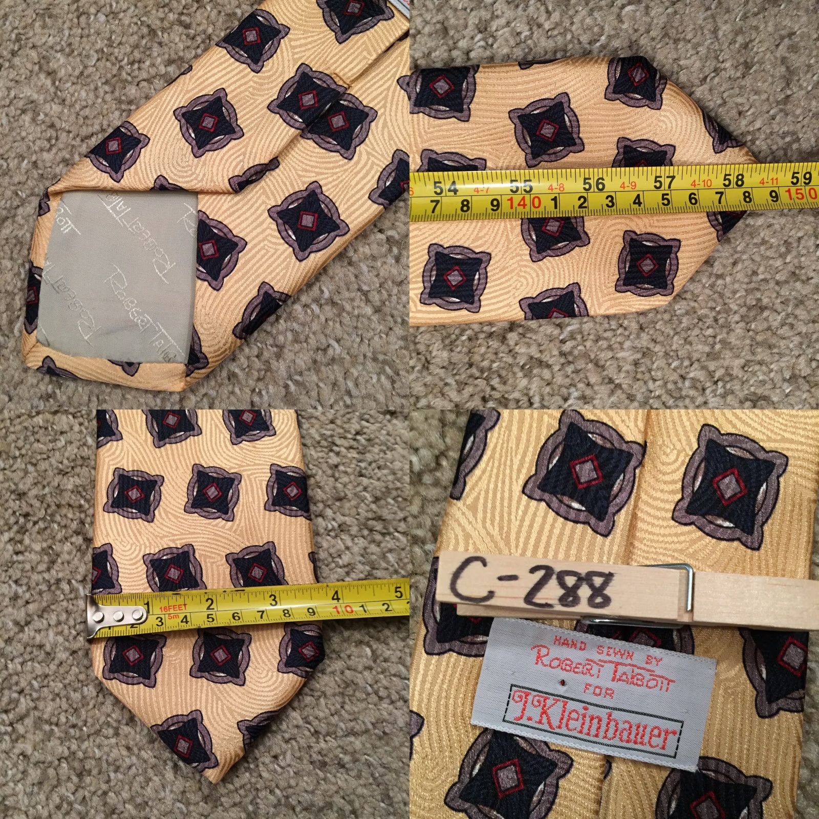 Robert Talbott Robert Talbott Neck Tie Beige Geometric Silk USA Tie Pointed 100% Silk Classic 57"-60" Men Beige US Vintage No Size ONE SIZE - 8 Thumbnail