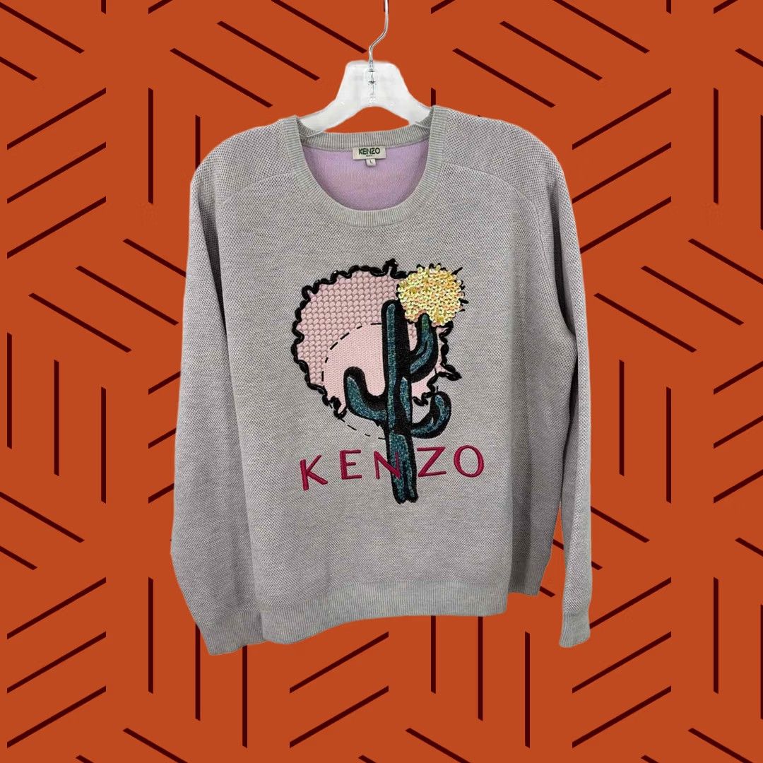 Kenzo Pre-Owned Kenzo Grey Size Large Graphic Sweater Size L / US 10 / IT 46 - 1 Thumbnail