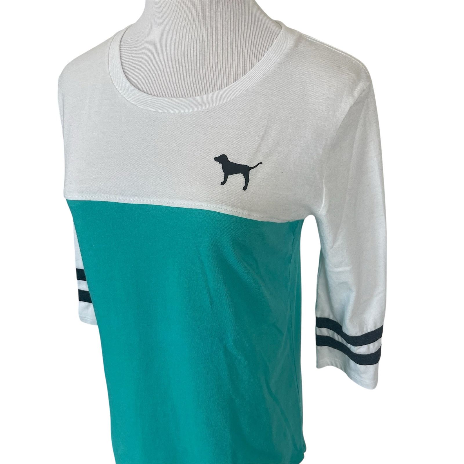 Victoria's Secret XS Pink VS 3/4 Sleeve Teal White Color Block Tee Shirt Size XS / US 0-2 / IT 36-38 - 2 Thumbnail