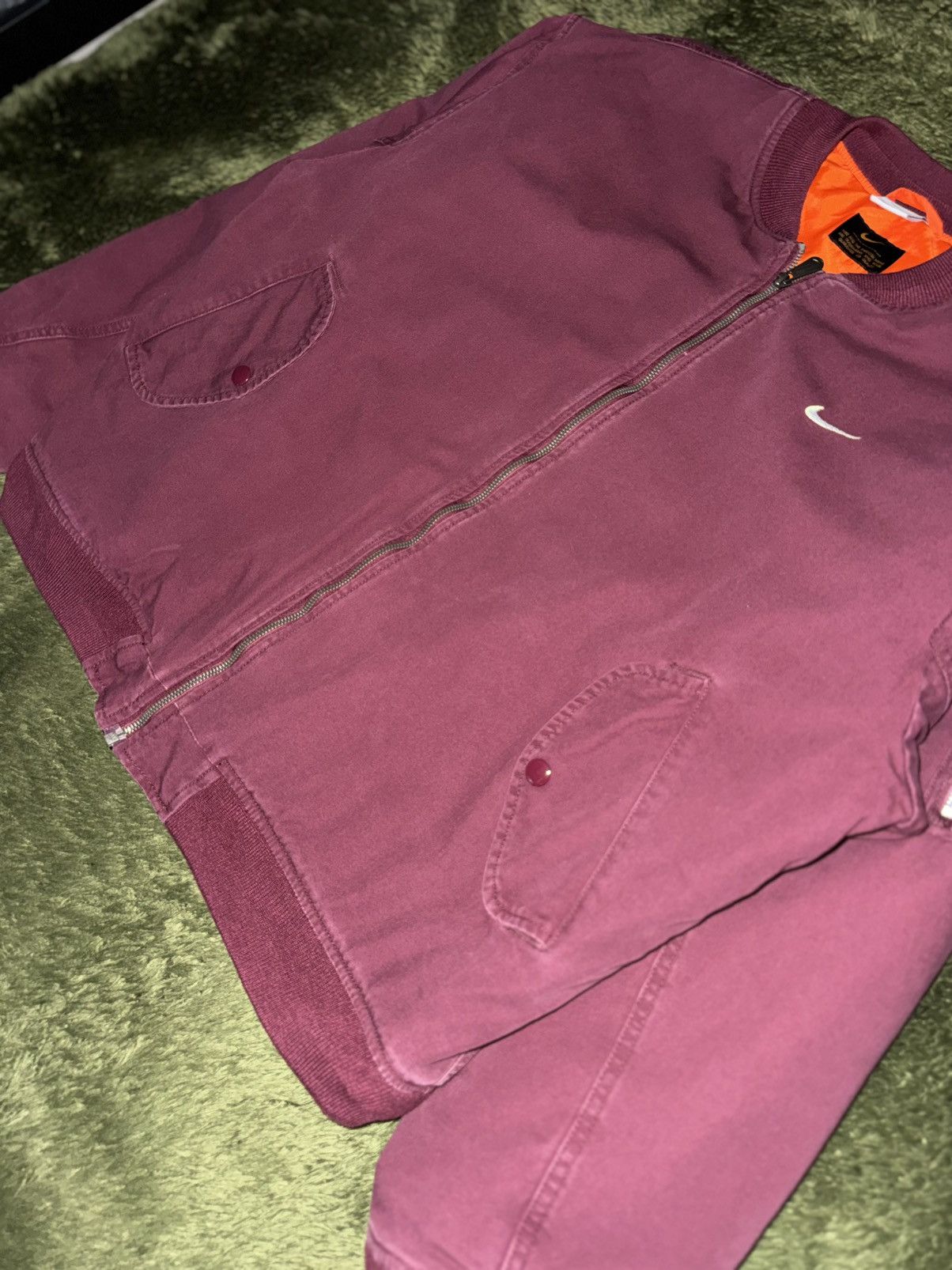 Nike [XXL] Nike Life Woven Washed Flight Jacket Maroon (Asia) Size US XXL / EU 58 / 5 - 3 Thumbnail